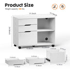 Mobile 3-Drawer Filing Cabinet with Lockable Casters for Office Home Storage