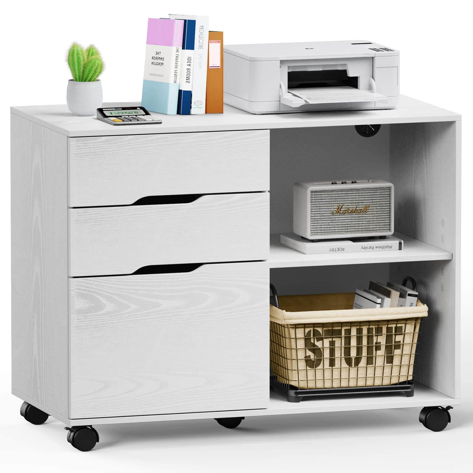 Mobile 3-Drawer Filing Cabinet with Lockable Casters for Office Home Storage