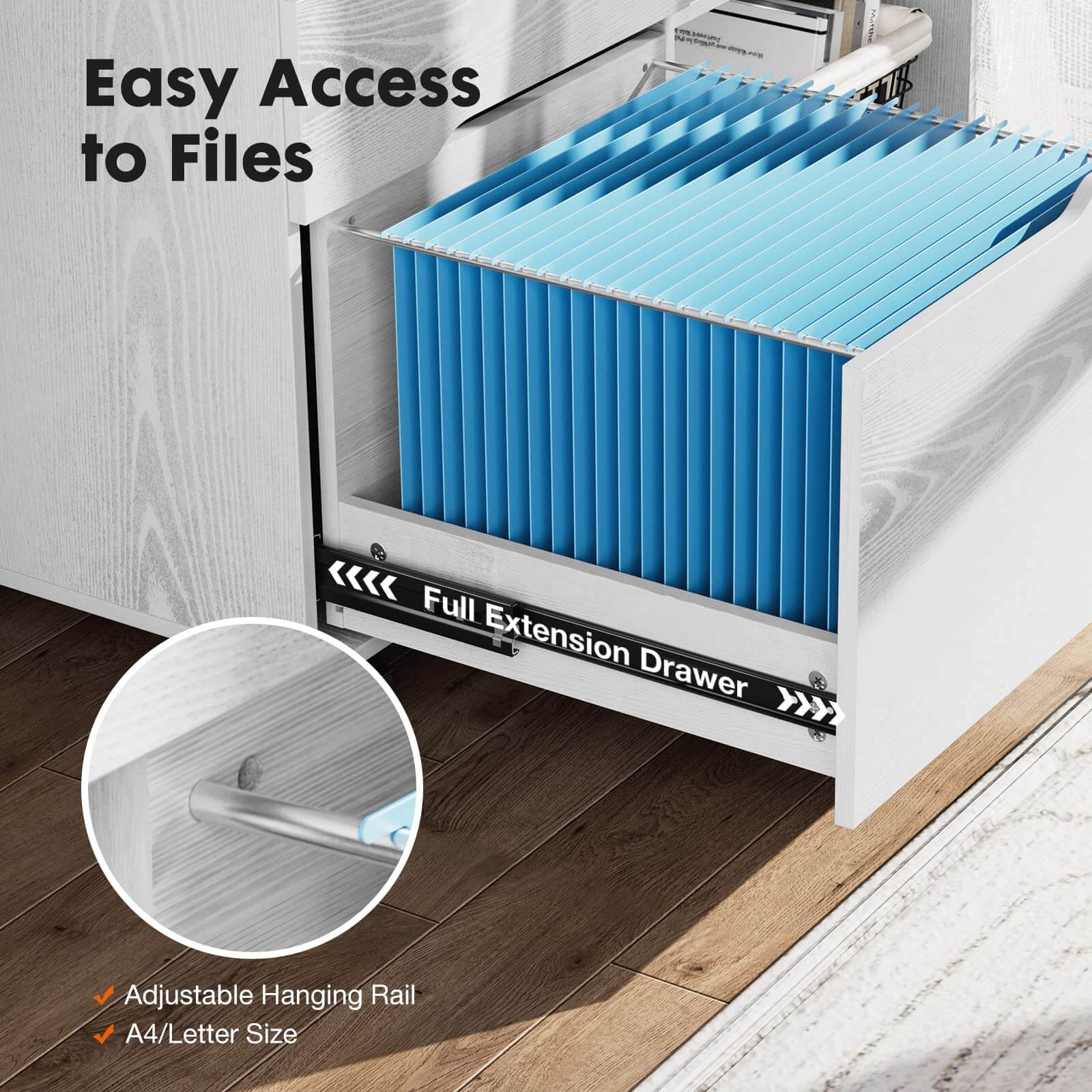 Mobile 3-Drawer Filing Cabinet with Lockable Casters for Office Home Storage