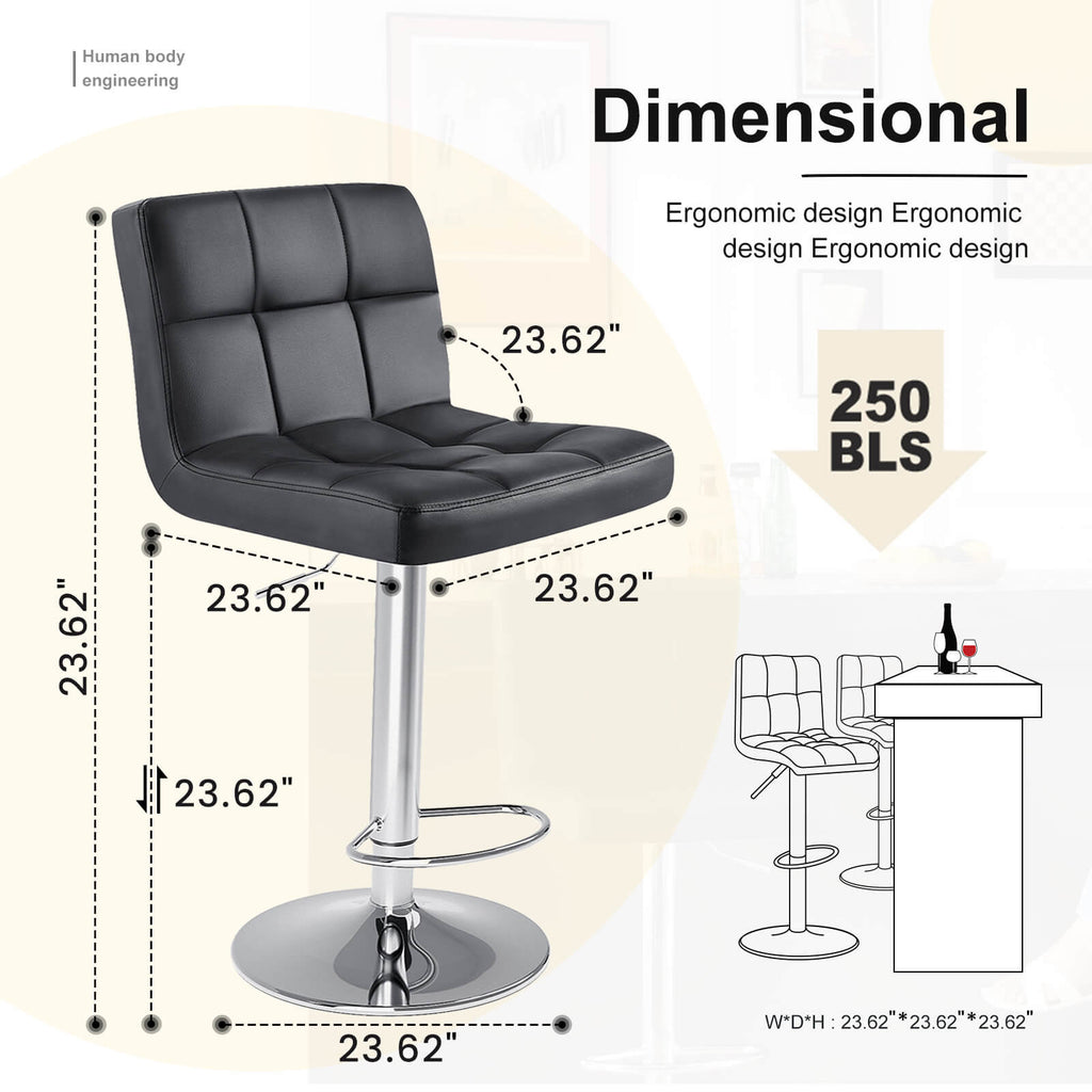 Modern Adjustable Swivel Barstool, Ergonomic PU Leather Counter Height Chair for Kitchen