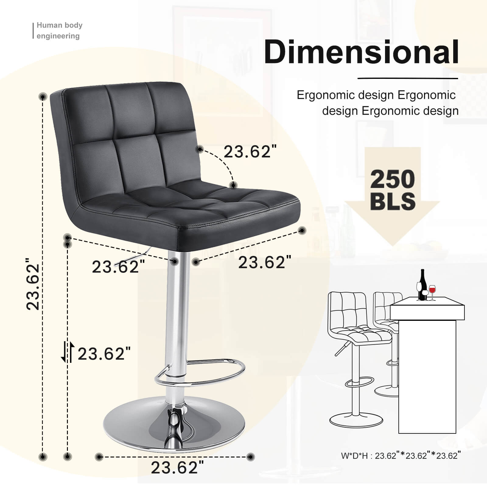 Modern Adjustable Swivel Barstool, Ergonomic PU Leather Counter Height Chair for Kitchen
