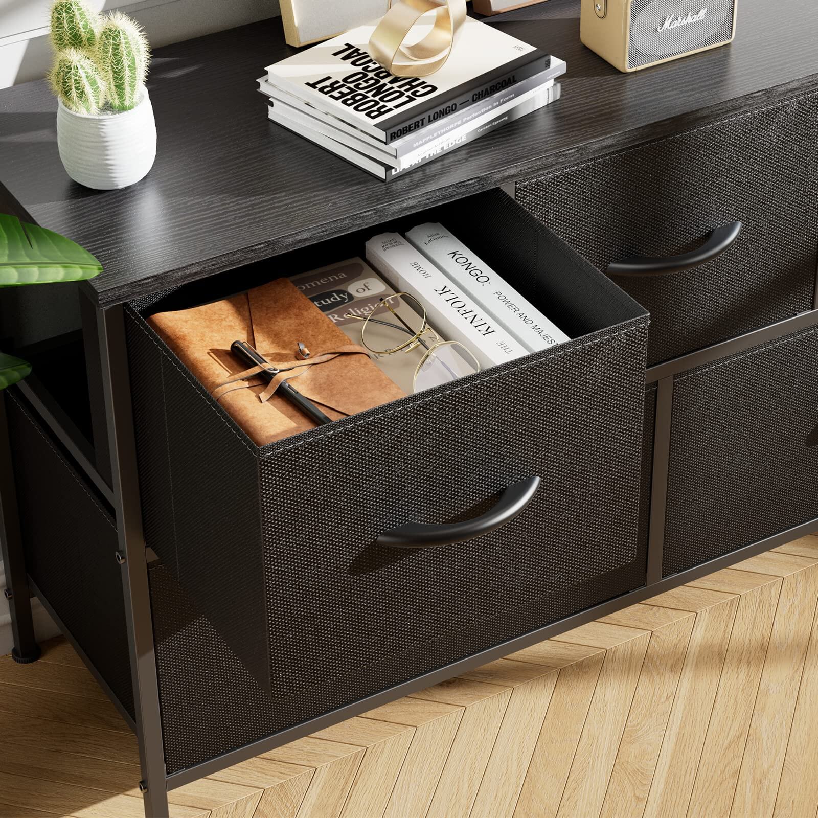 38-inch Metal Frame Storage Chest Dresser with Fabric Drawers