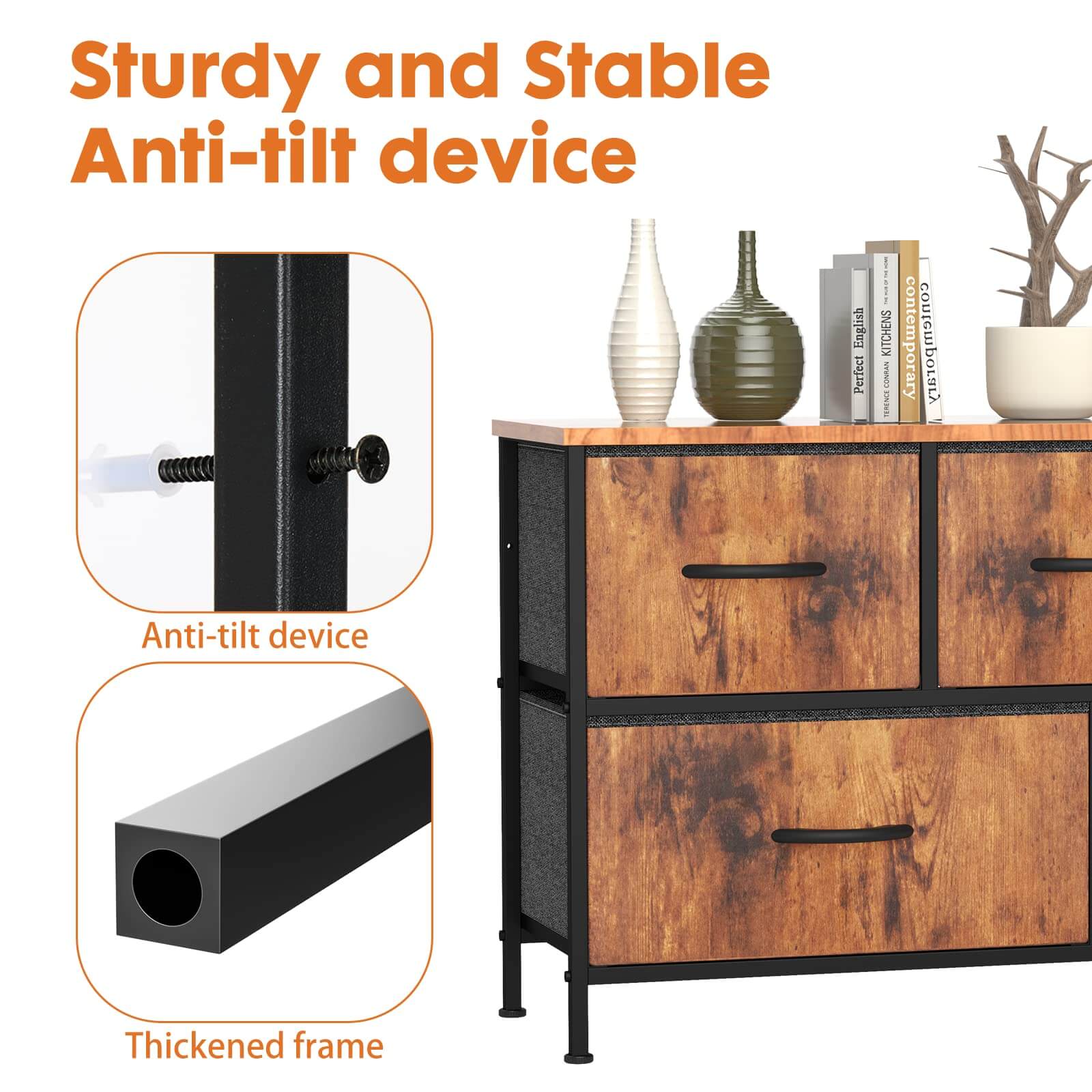 38-inch Metal Frame Storage Chest Dresser with Fabric Drawers