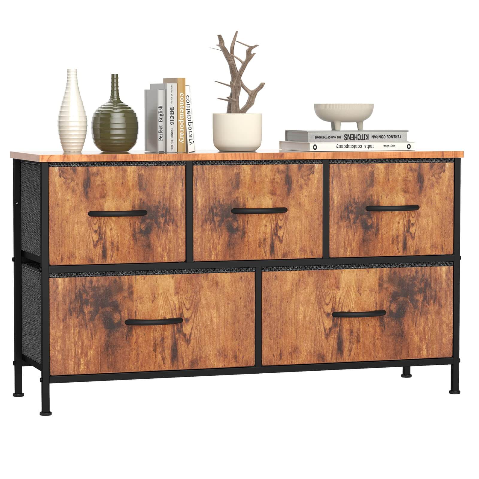 38-inch Metal Frame Storage Chest Dresser with Fabric Drawers