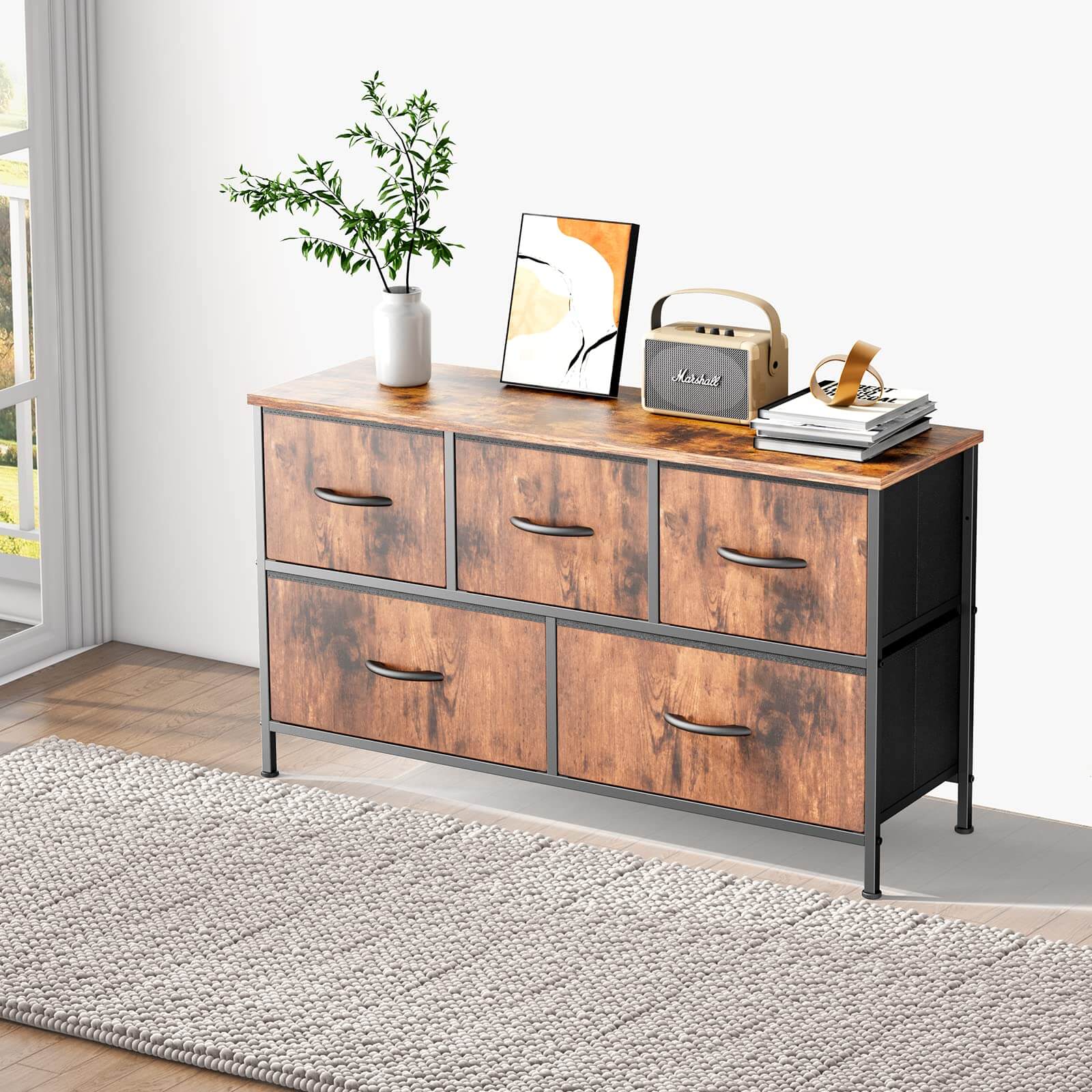 38-inch Metal Frame Storage Chest Dresser with Fabric Drawers
