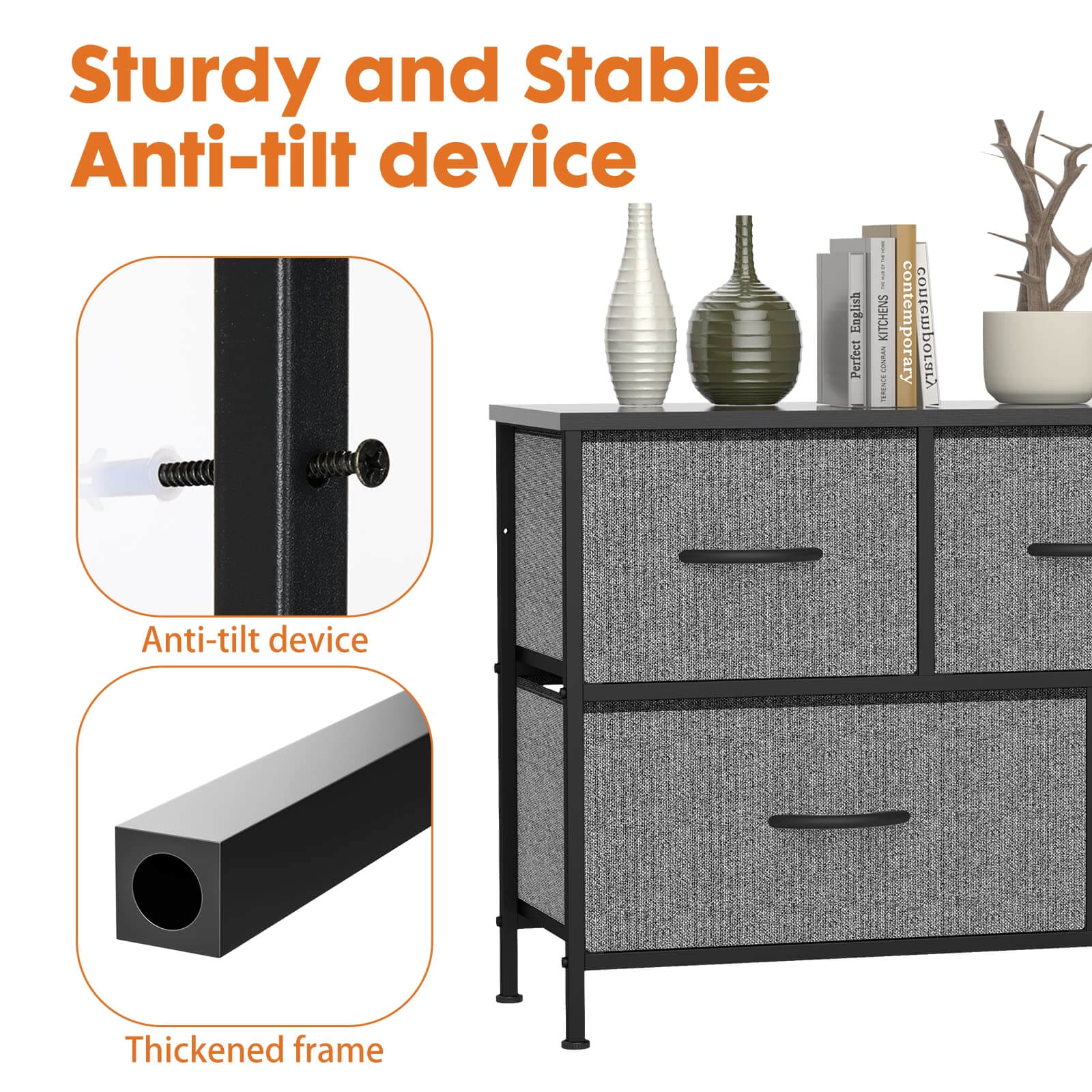 38-inch Metal Frame Storage Chest Dresser with Fabric Drawers