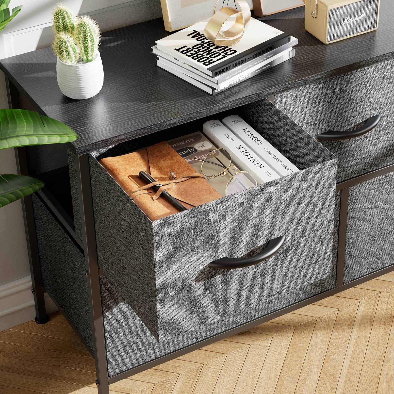 38-inch Metal Frame Storage Chest Dresser with Fabric Drawers