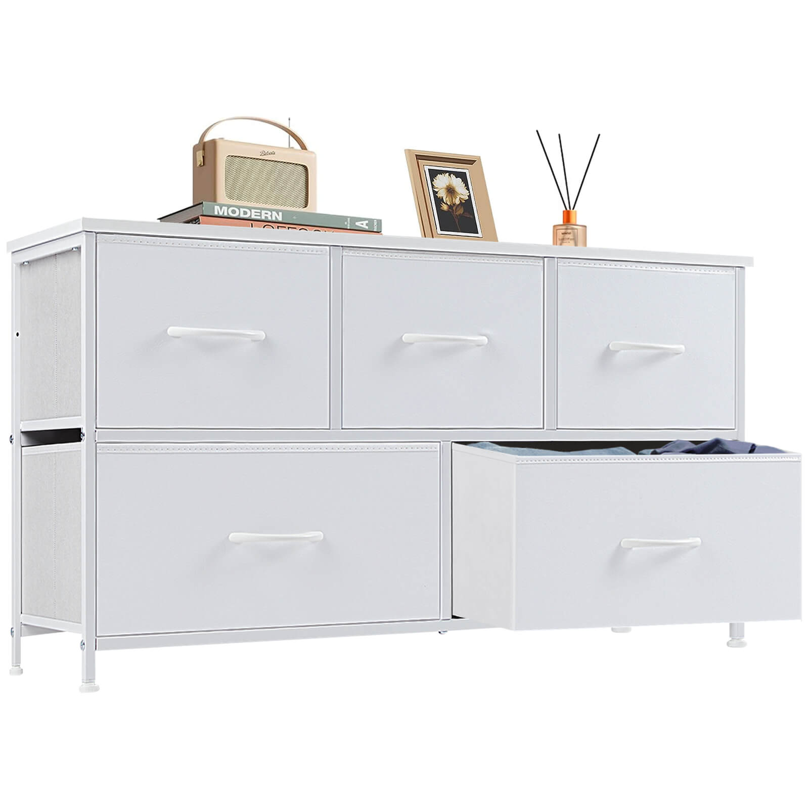 38-inch Metal Frame Storage Chest Dresser with Fabric Drawers