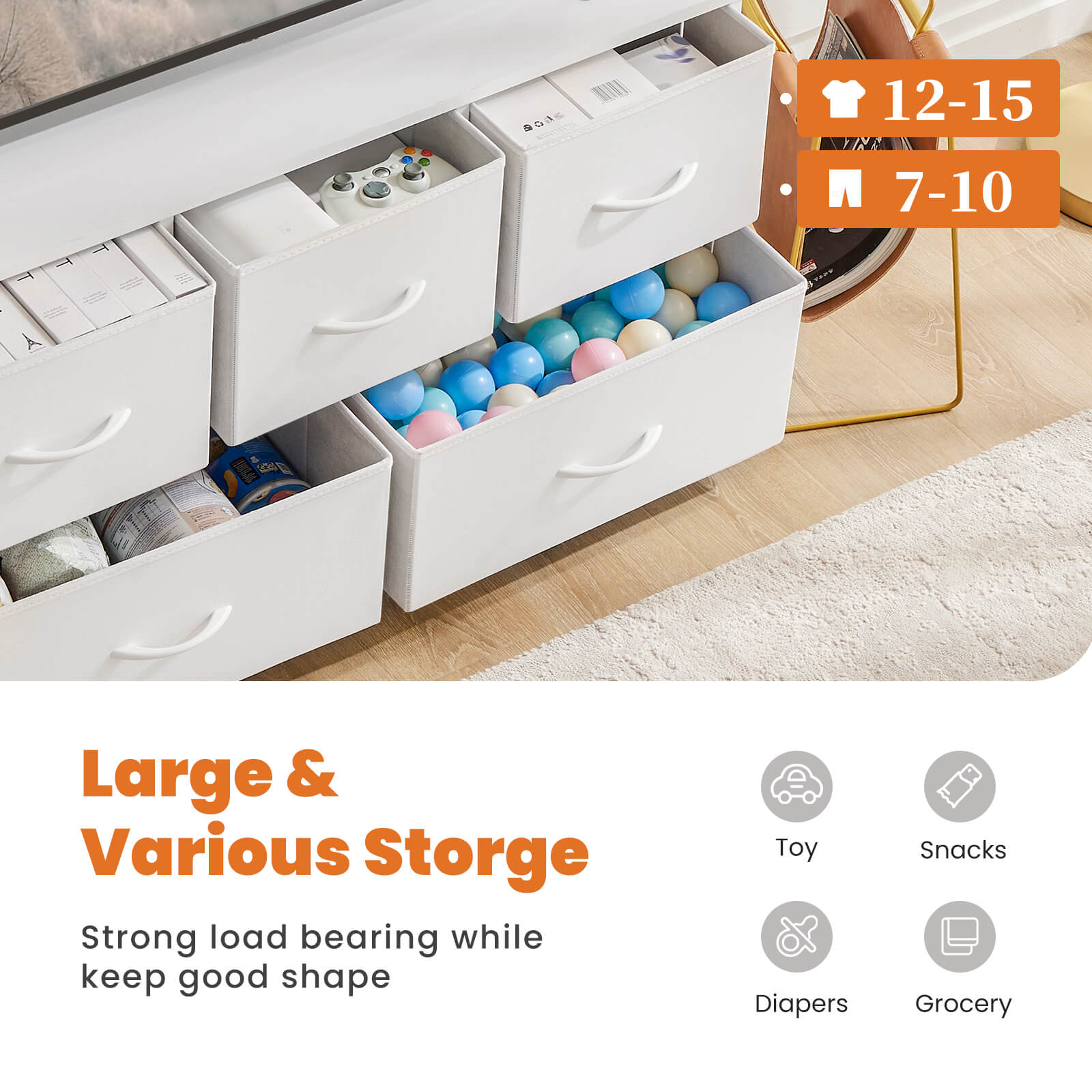 38-inch Metal Frame Storage Chest Dresser with Fabric Drawers