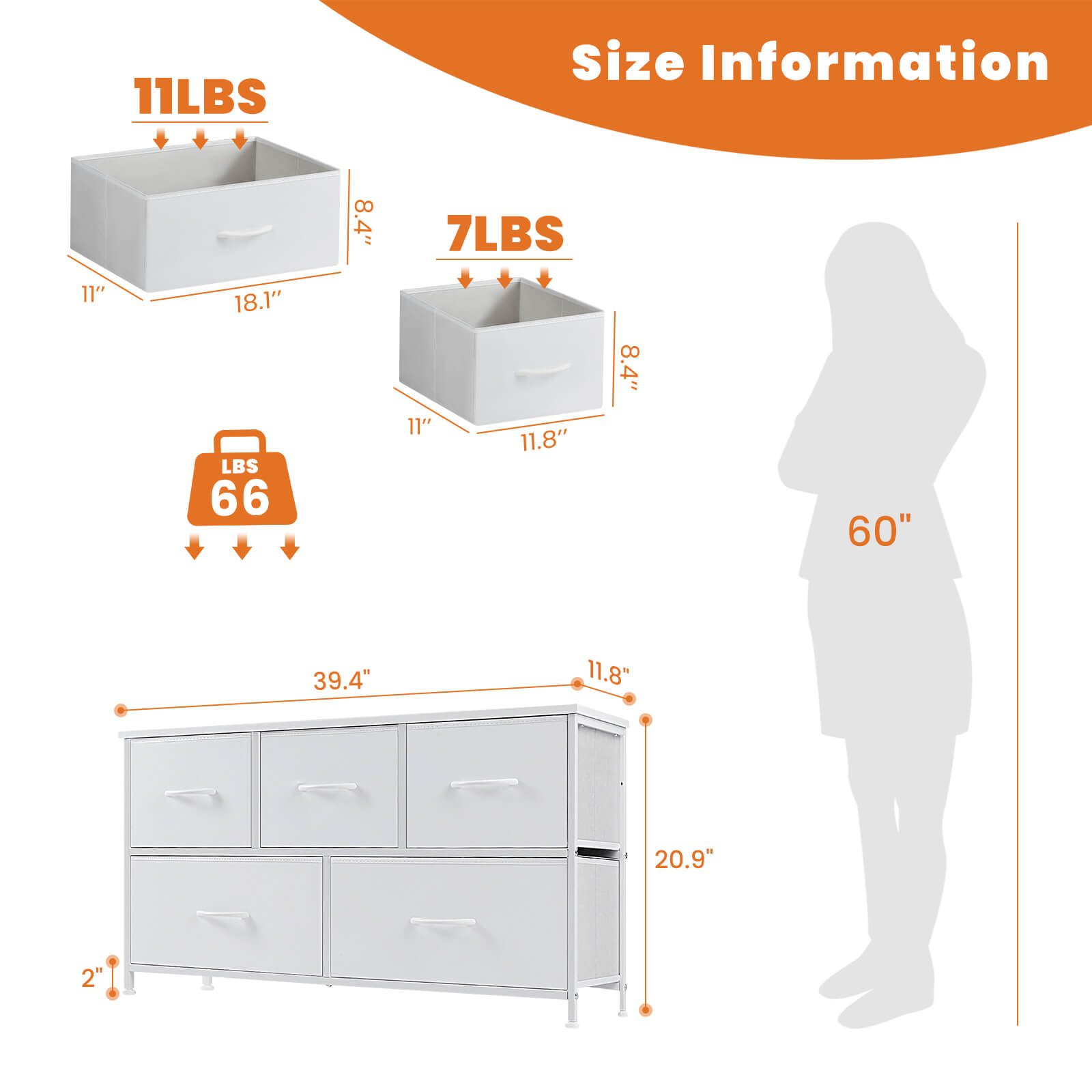 38-inch Metal Frame Storage Chest Dresser with Fabric Drawers
