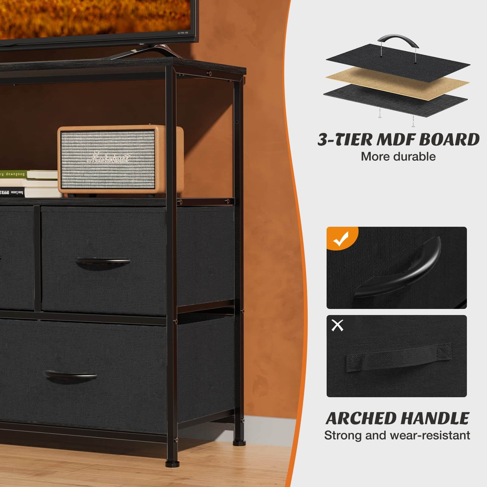 Versatile Storage Shelf TV Stand for Living Room Bedroom with Drawers
