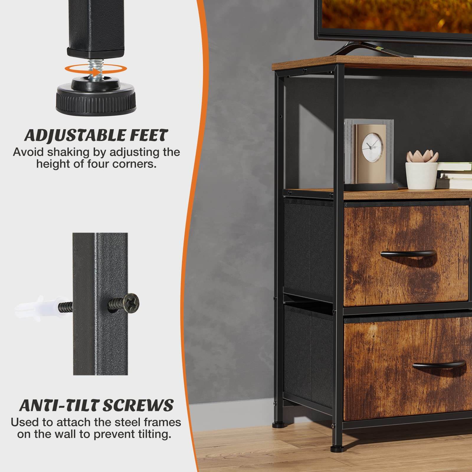 Versatile Storage Shelf TV Stand for Living Room Bedroom with Drawers