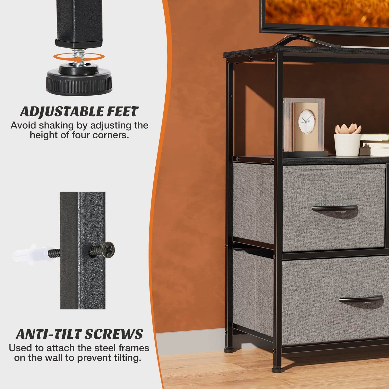 Versatile Storage Shelf TV Stand for Living Room Bedroom with Drawers