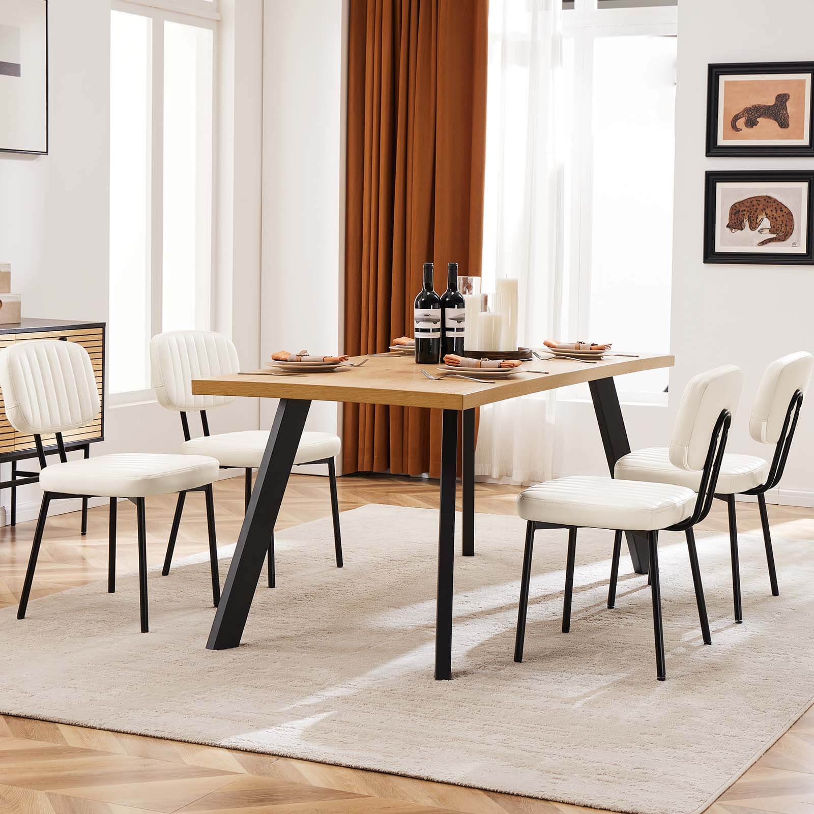 Modern Faux Leather Dining Room Chairs Set, Ergonomic Mid-Century Kitchen Accent Seating