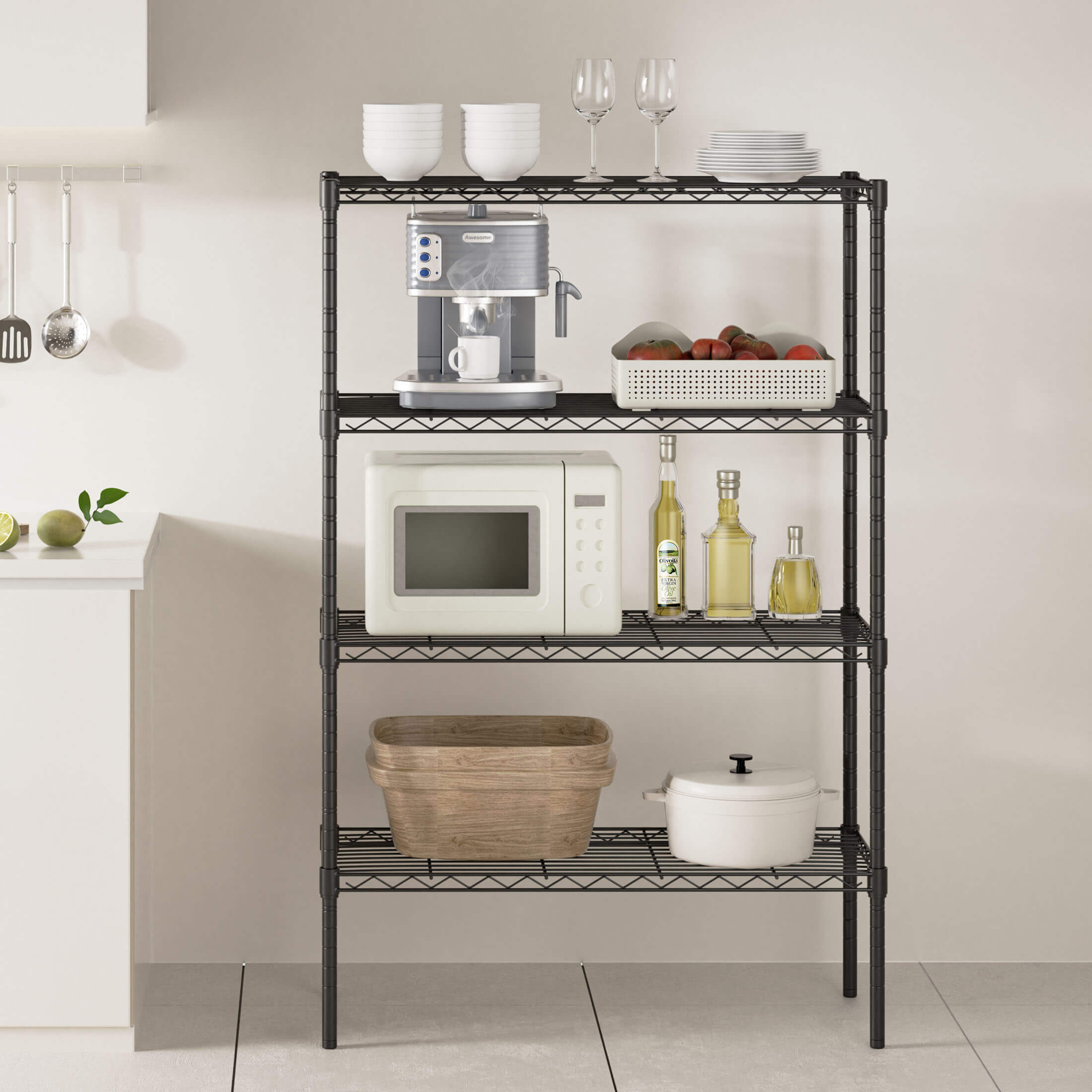 Durable Metal Heavy Duty 4-Tier Adjustable Storage Shelf for Kitchen Pantry Garage