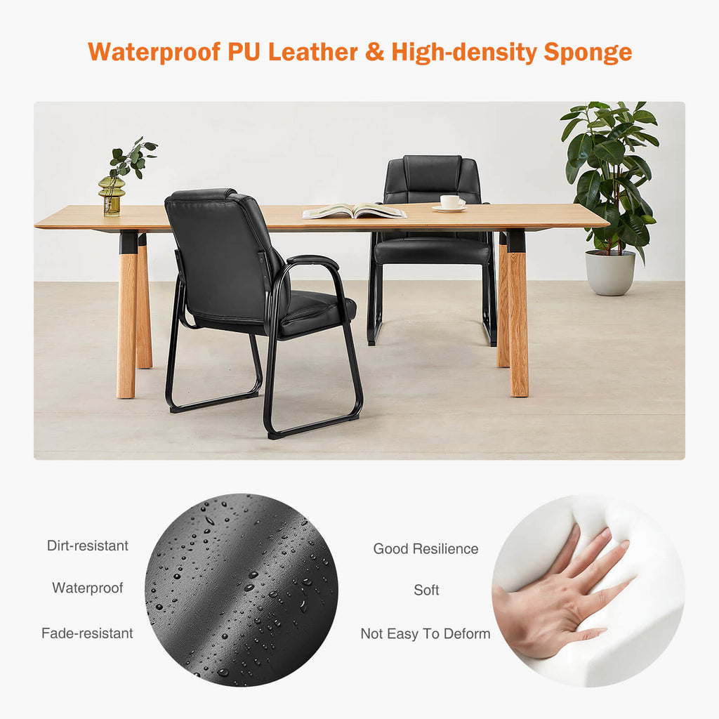 Comfortable Black PU Leather Reception Guest Chair with Padded Armrests
