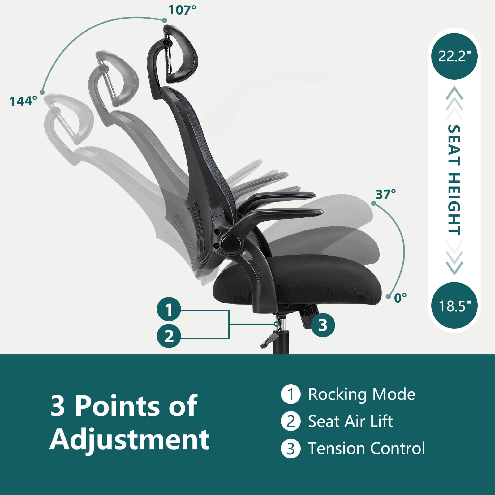 Ergonomic High-Back Office Chair with Adjustable Headrest, Lumbar Support, Thick Cushion