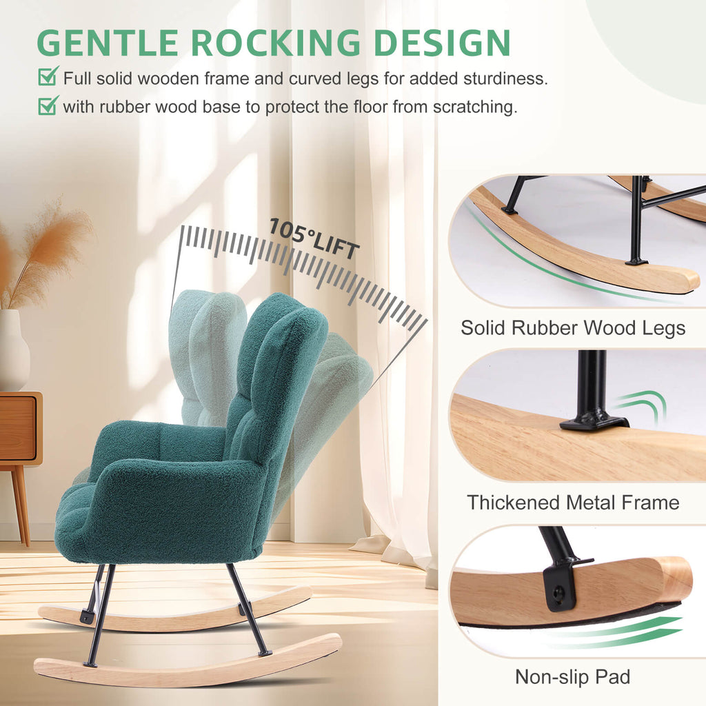 Comfortable Ergonomic Upholstered Rocking Chair for Nursery, Living Room, Baby Feeding