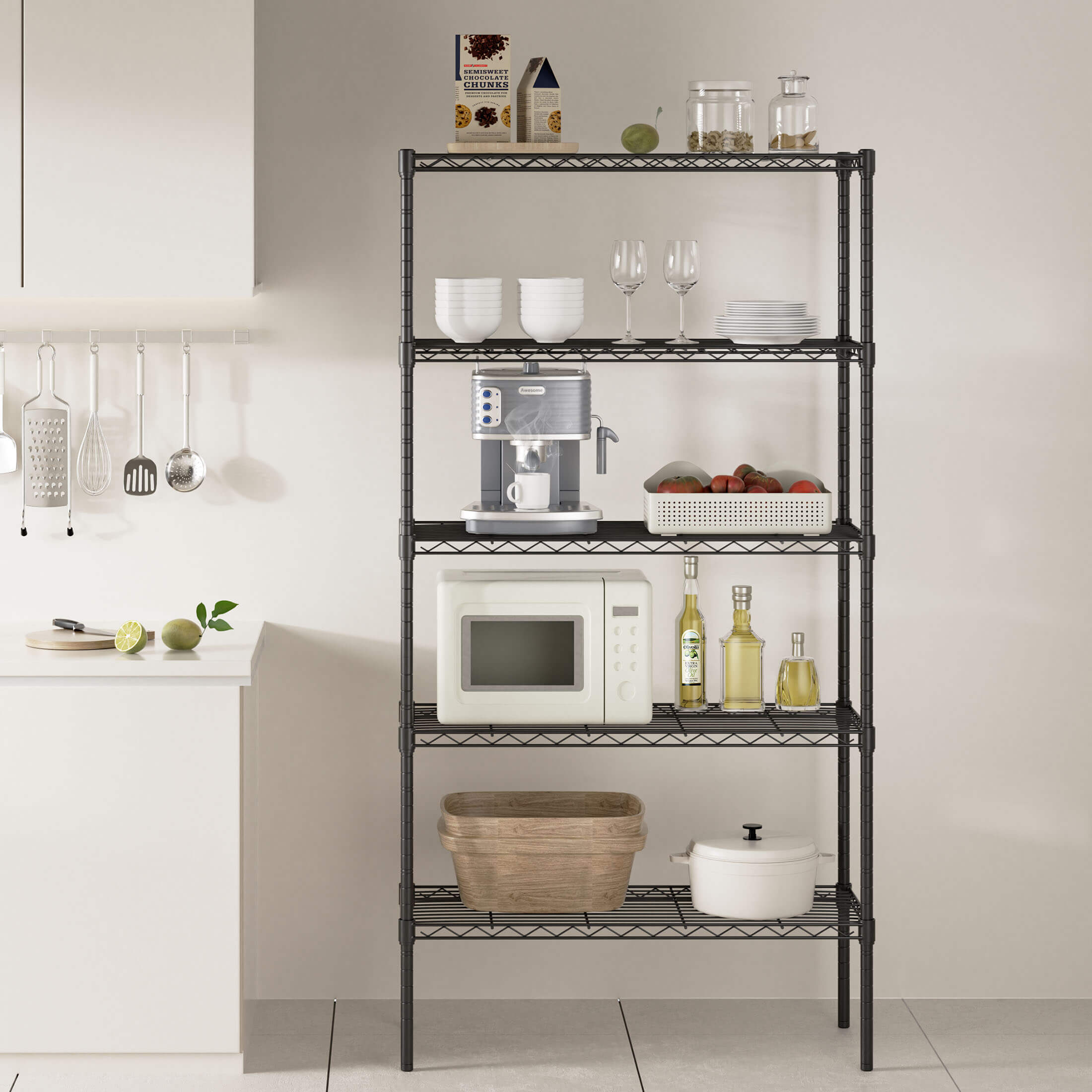Durable Metal Heavy Duty 4-Tier Adjustable Storage Shelf for Kitchen Pantry Garage