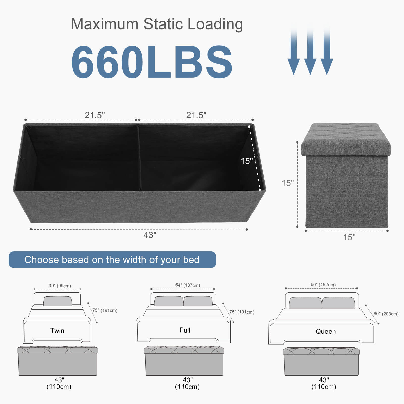 Versatile Foldable Storage Ottoman Bench for Bedroom, Living Room, Entryway Organization