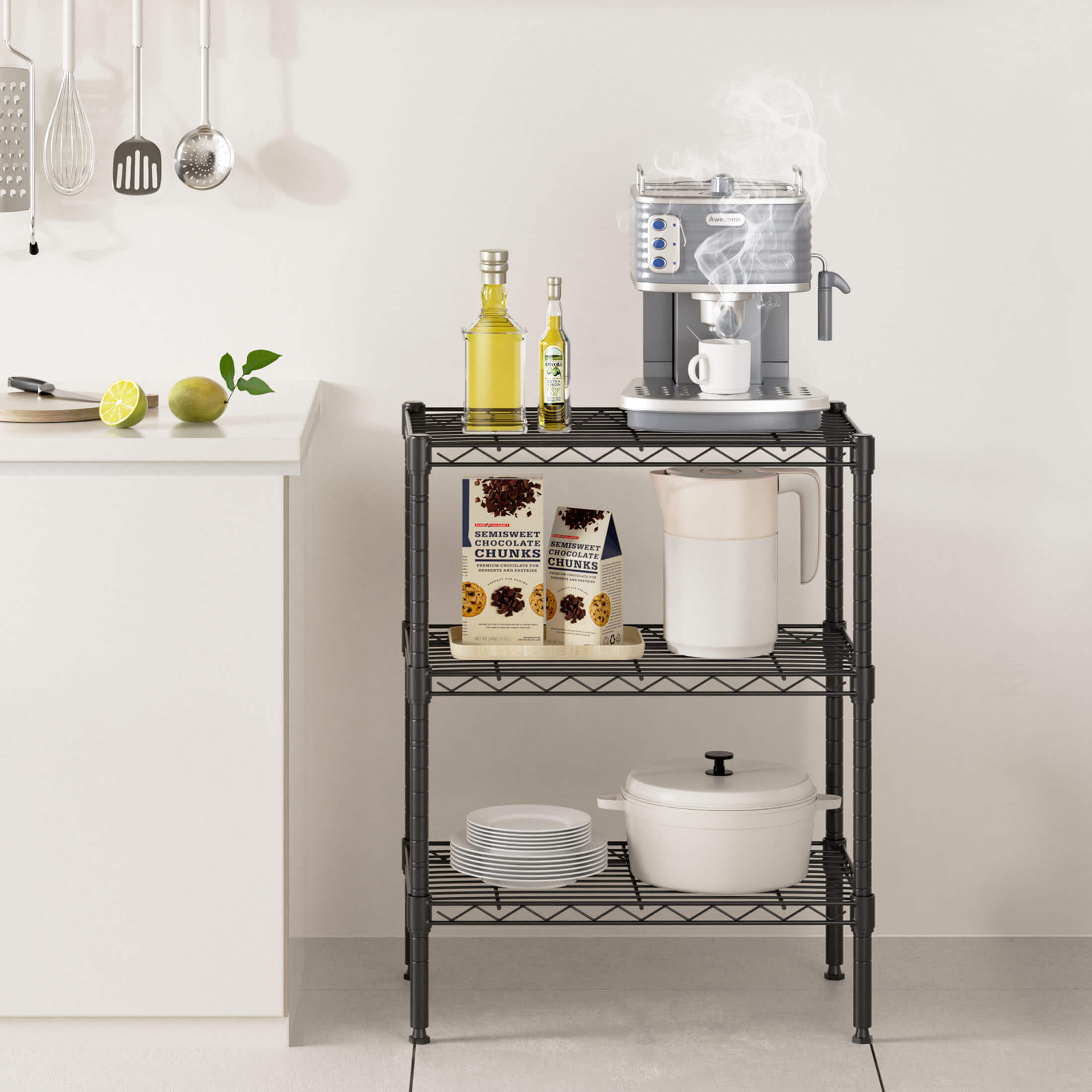 Durable Metal Heavy Duty 4-Tier Adjustable Storage Shelf for Kitchen Pantry Garage