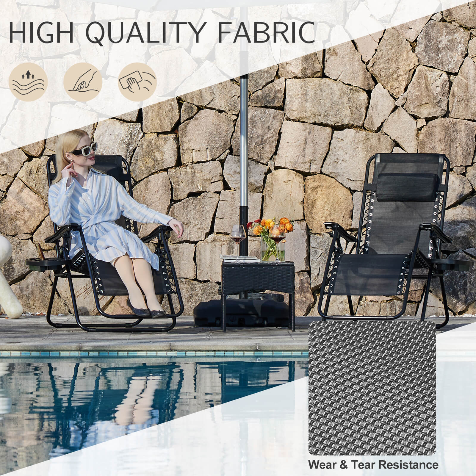 Ergonomic Portable Camping Lounge Chair Set of 2 with Detachable Tray
