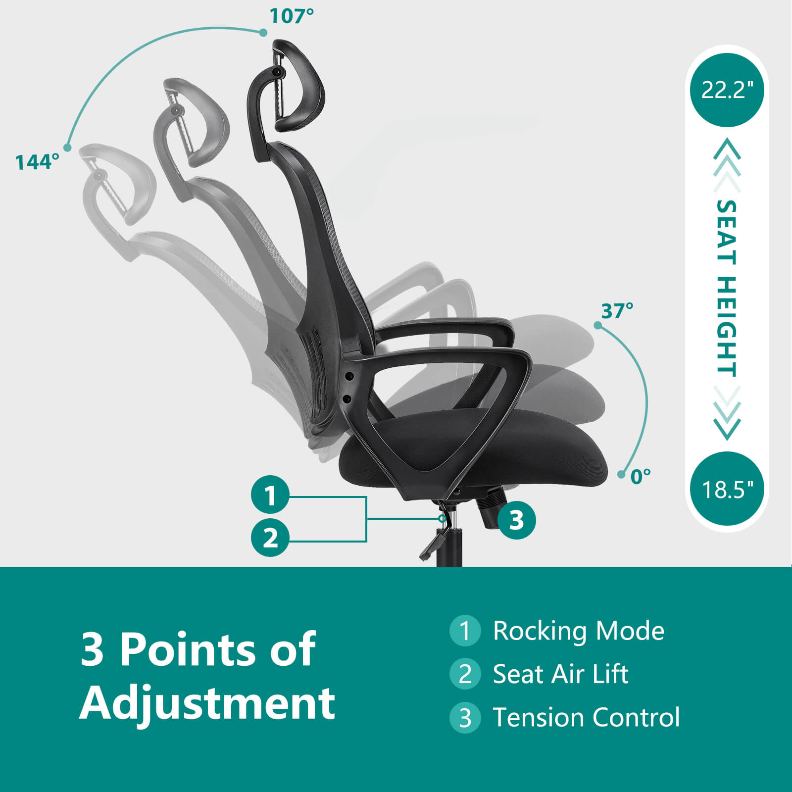 Ergonomic High-Back Office Chair with Adjustable Headrest, Lumbar Support, Thick Cushion