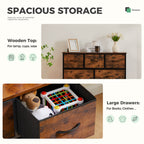 Versatile Wooden Top Dresser with 7 Fabric Drawers for Bedroom and Living Room Storage