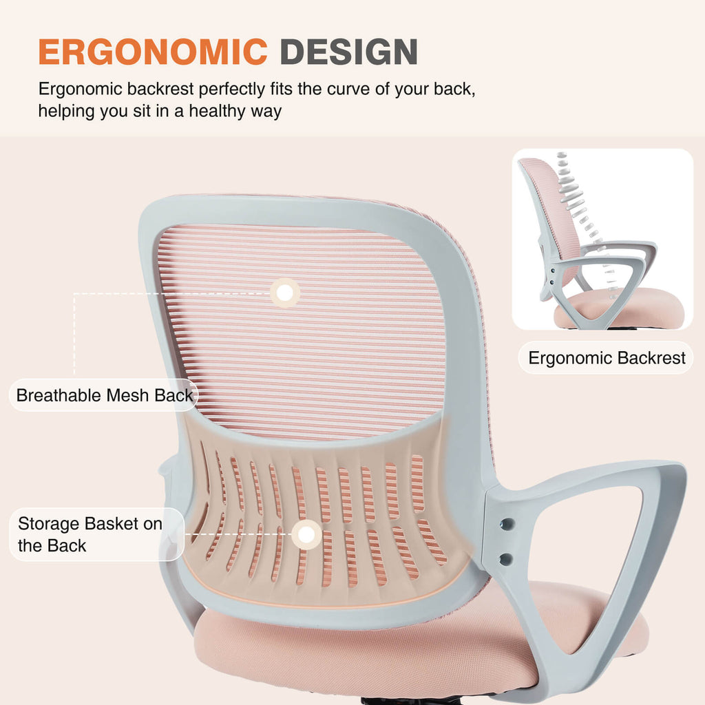 Ergonomic Office Chair with Lumbar Support, Adjustable Height, and Armrests