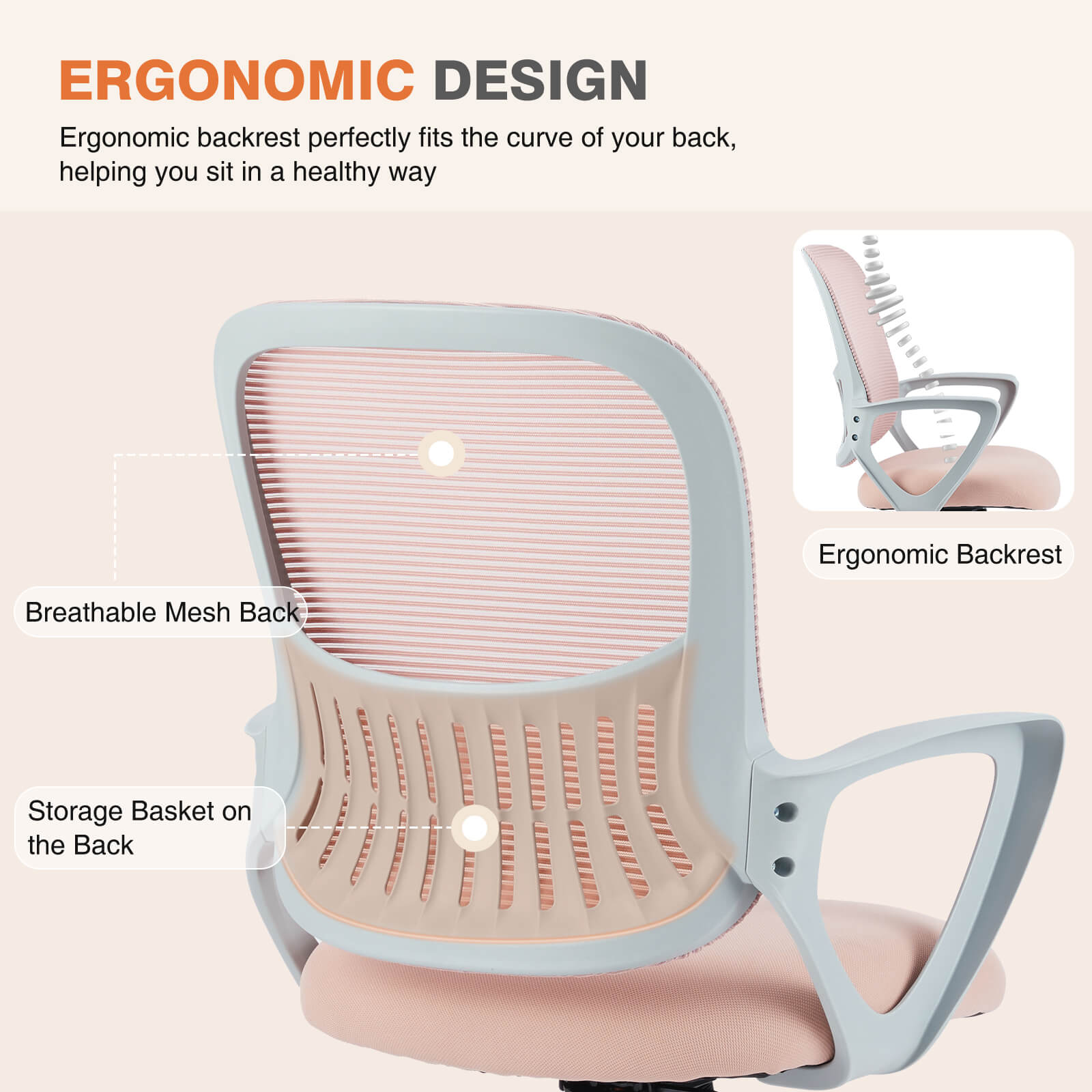 Ergonomic Office Chair with Lumbar Support, Adjustable Height, and Armrests