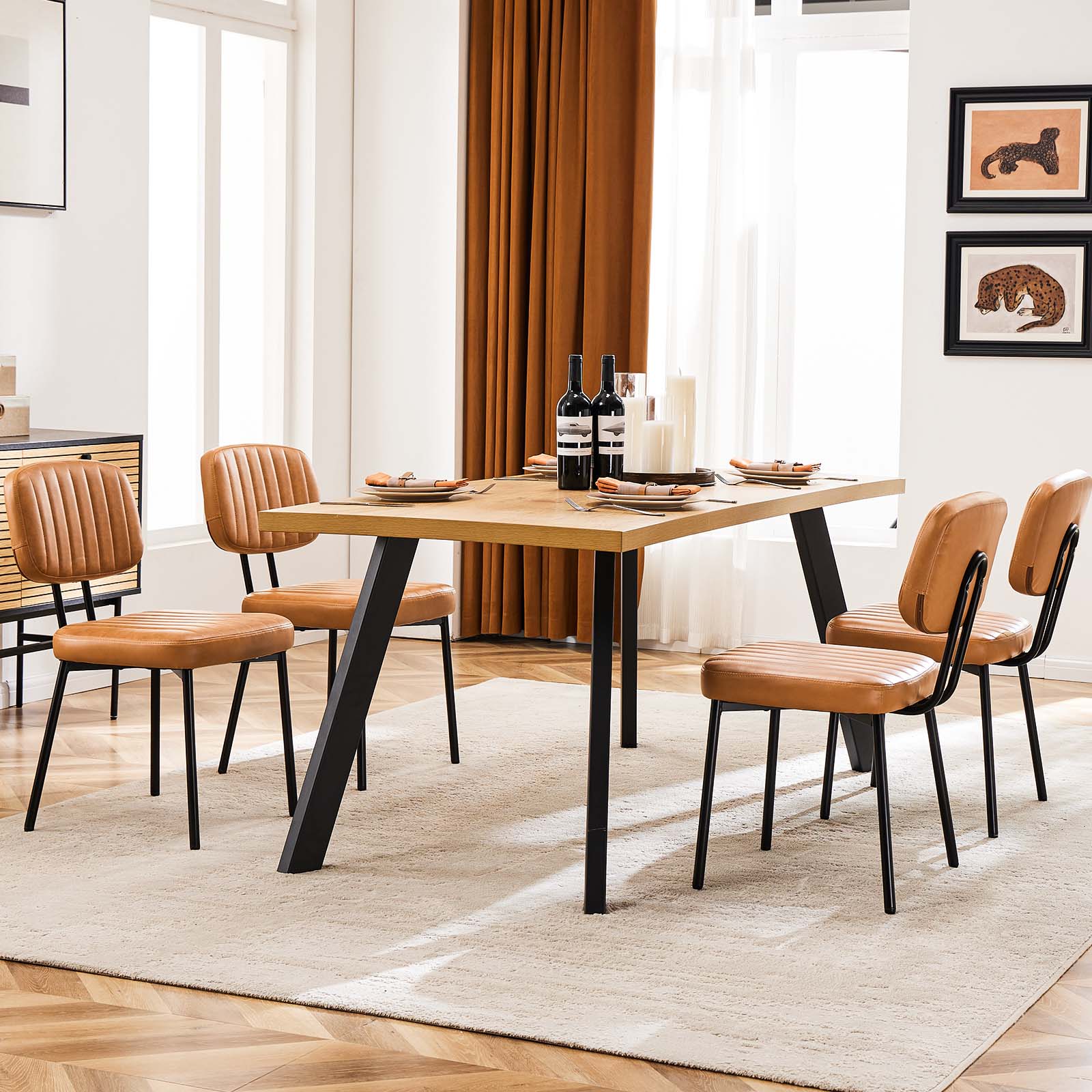Modern Faux Leather Dining Room Chairs Set, Ergonomic Mid-Century Kitchen Accent Seating