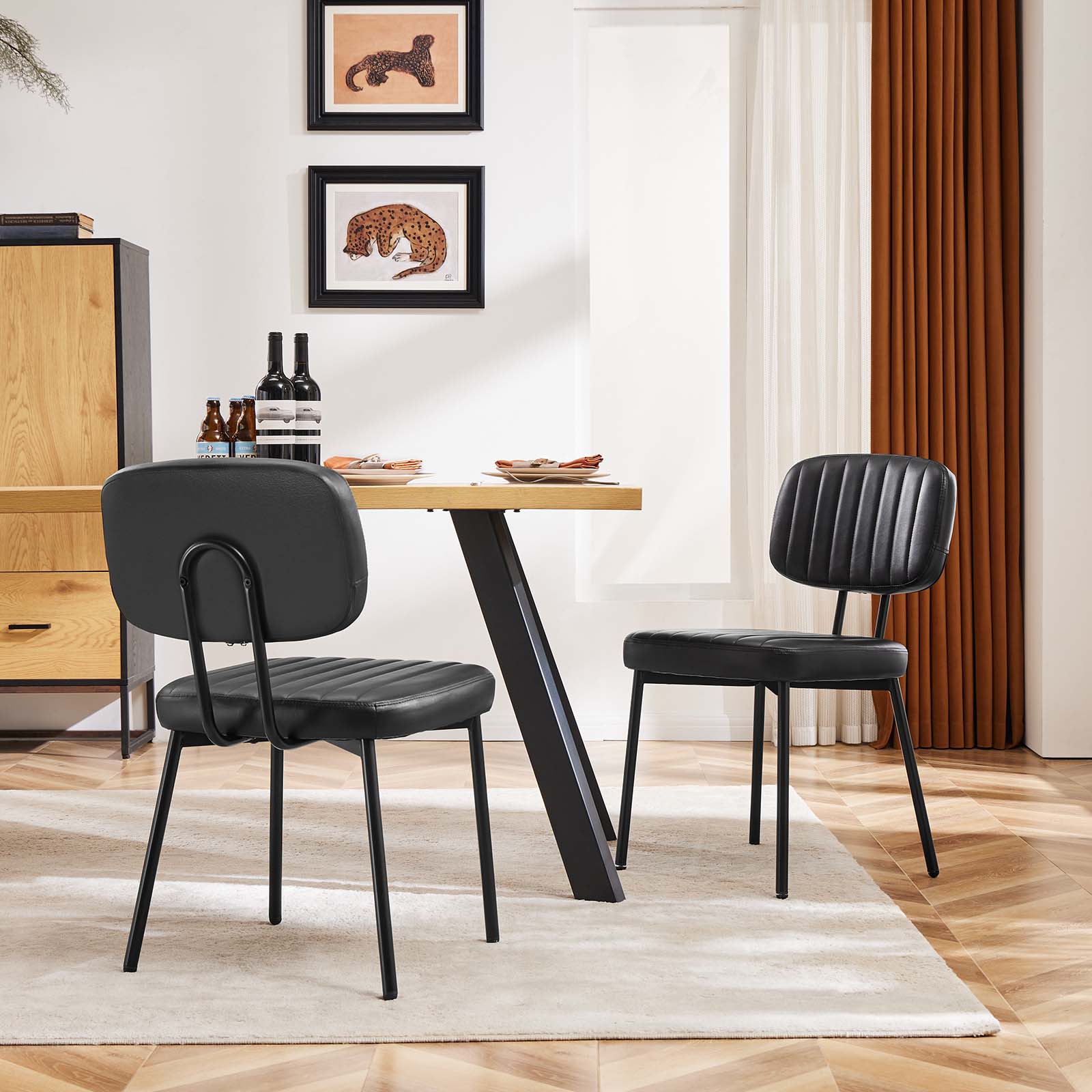 Modern Faux Leather Dining Room Chairs Set, Ergonomic Mid-Century Kitchen Accent Seating