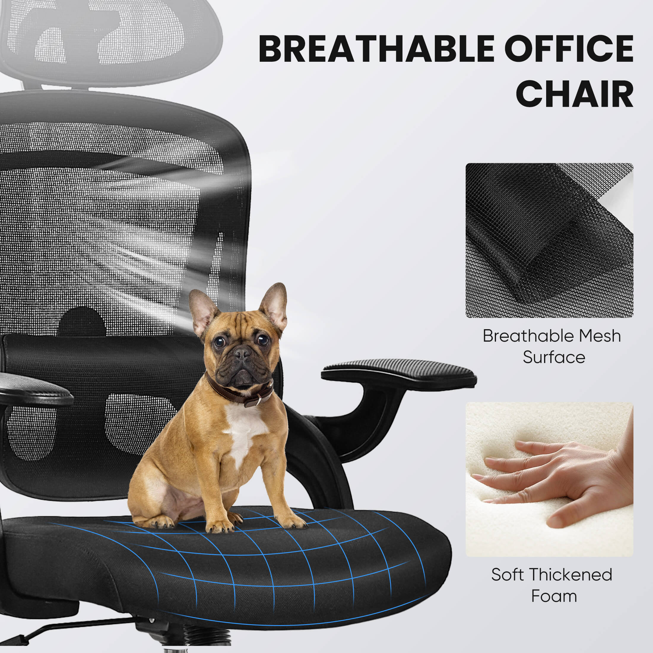 Ergonomic Office Chair with Adjustable Lumbar Support, Flip-Up Armrests, Breathable Mesh