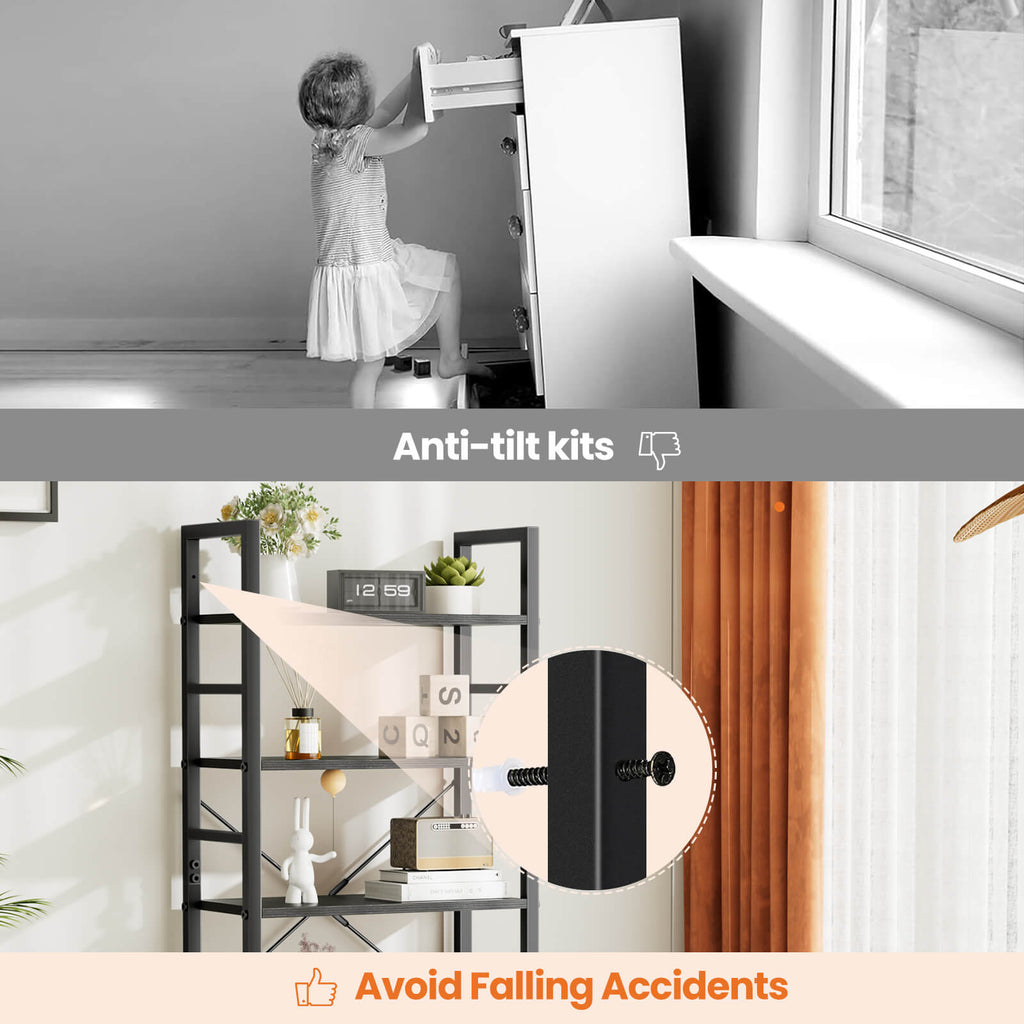 Versatile 5-Tier Bookshelf, Durable Metal Frame, Open Shelves, Modern Minimalist Design