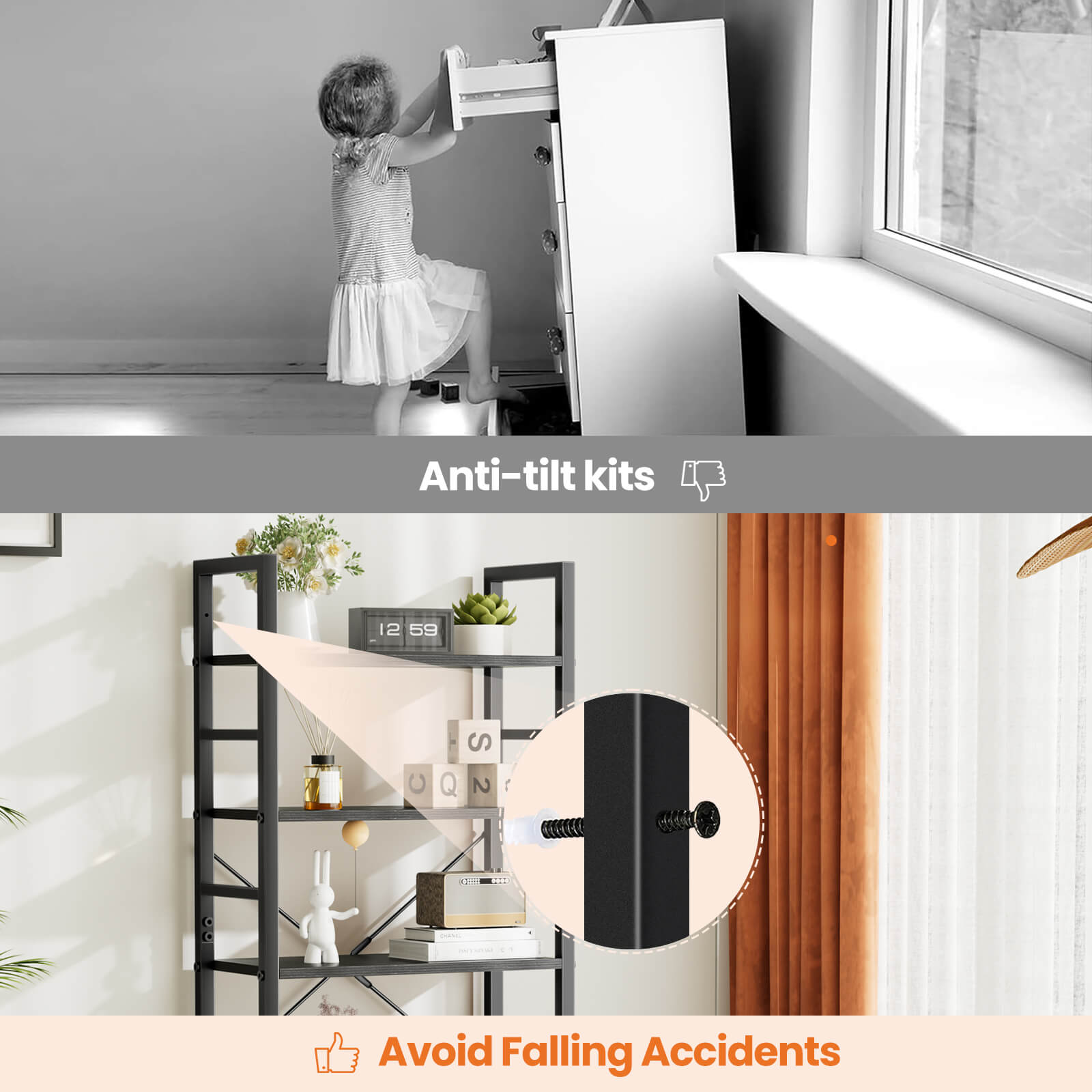 Versatile 5-Tier Bookshelf, Durable Metal Frame, Open Shelves, Modern Minimalist Design