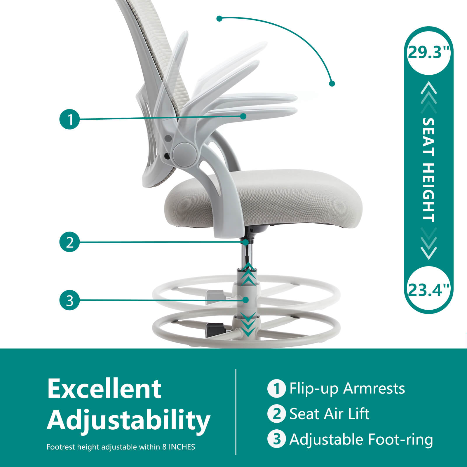 Comfortable Ergonomic Office Chair with Flip-Up Armrests and Adjustable Lumbar Support