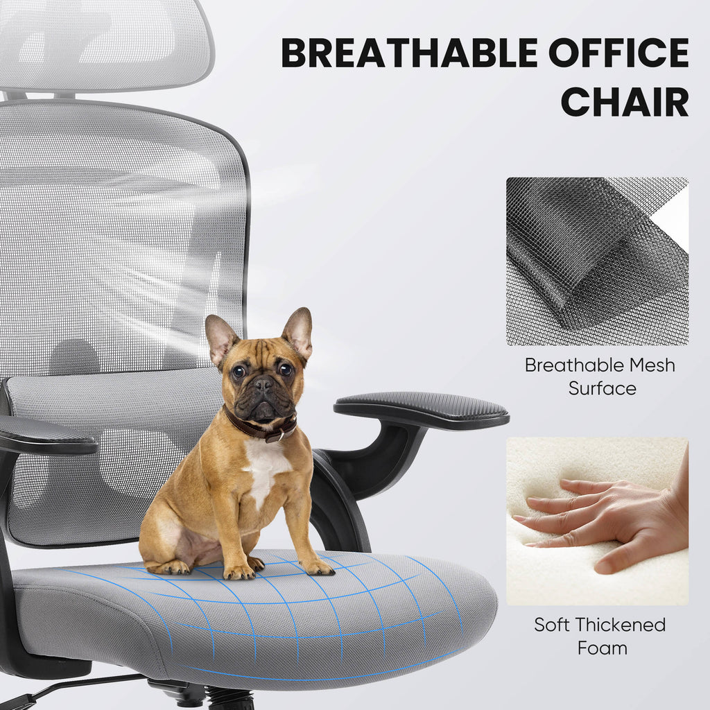 Ergonomic Office Chair with Adjustable Lumbar Support, Flip-Up Armrests, Breathable Mesh