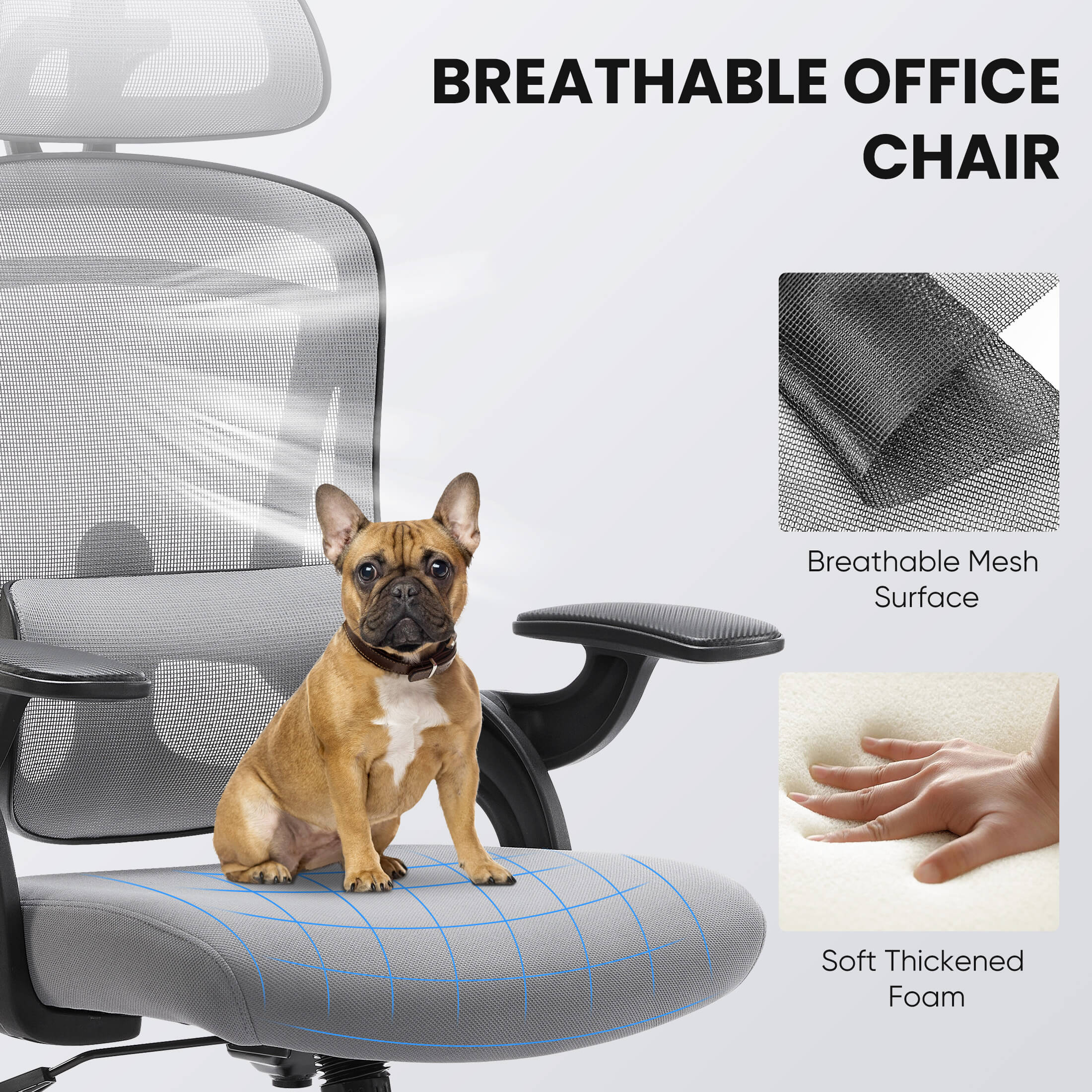 Ergonomic Office Chair with Adjustable Lumbar Support, Flip-Up Armrests, Breathable Mesh