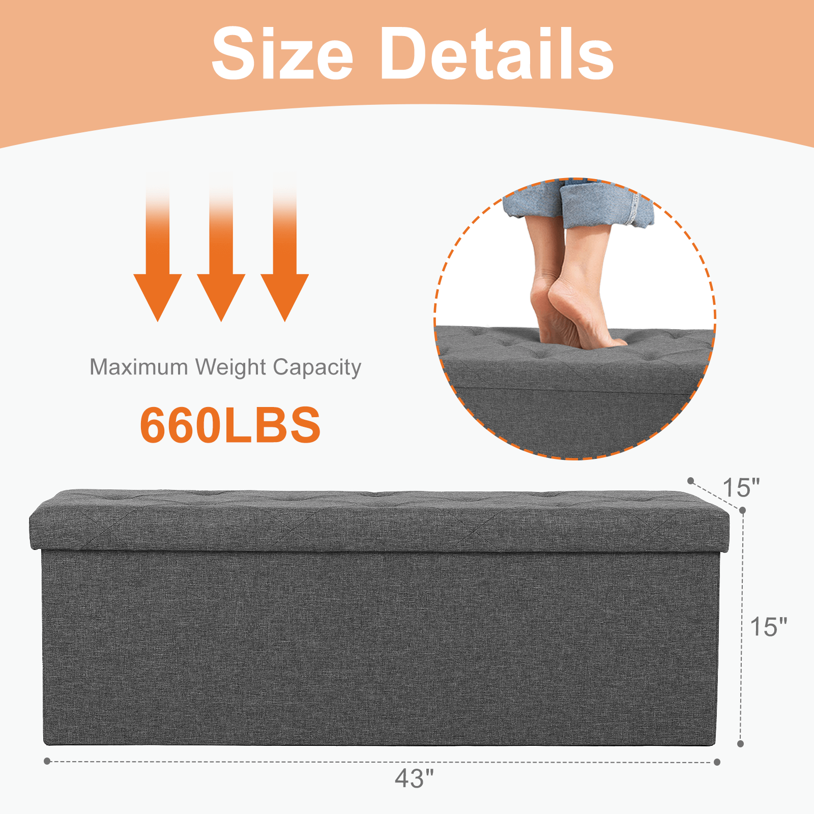 Versatile Foldable Storage Ottoman Bench for Bedroom, Living Room, Entryway Organization