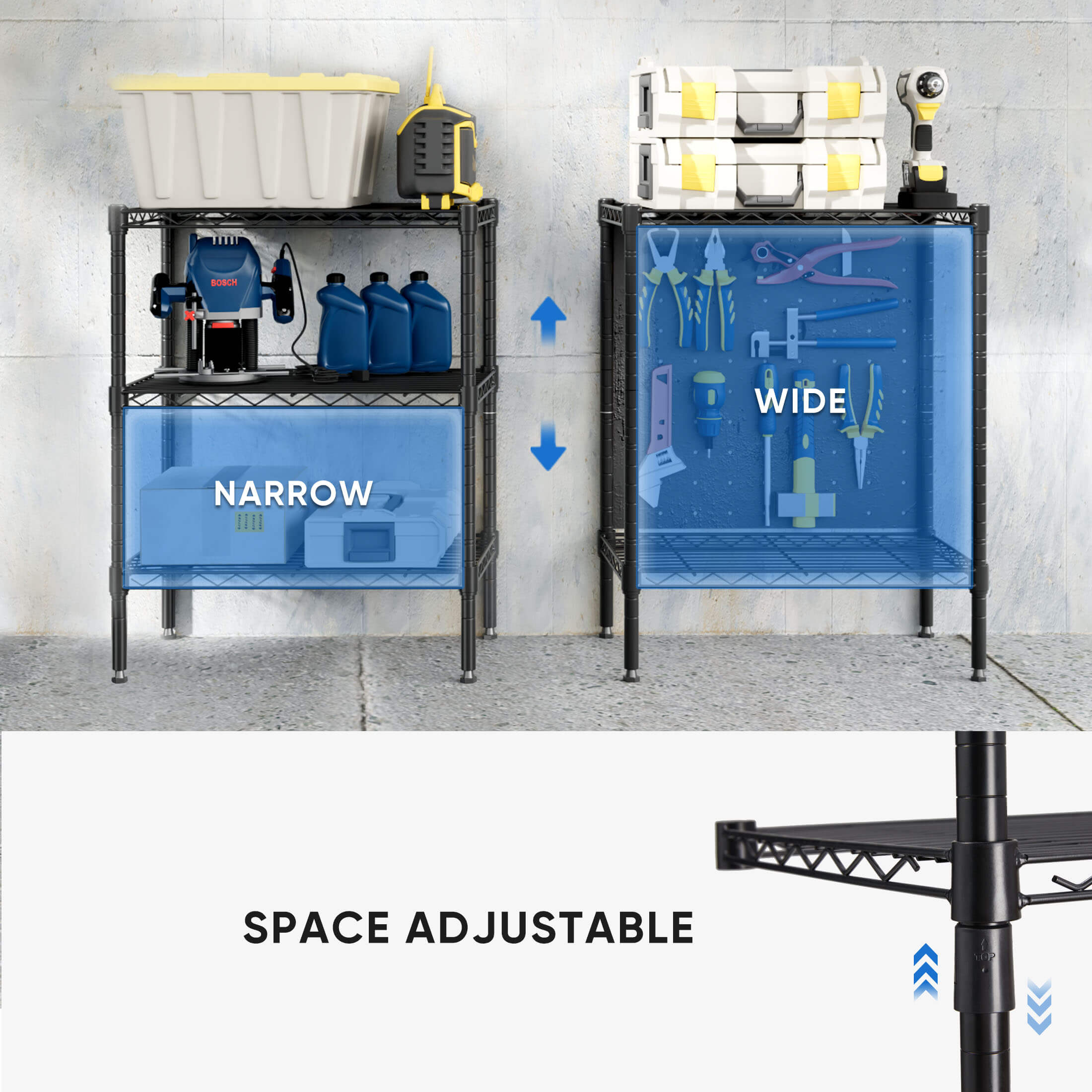 Durable Metal Heavy Duty 4-Tier Adjustable Storage Shelf for Kitchen Pantry Garage