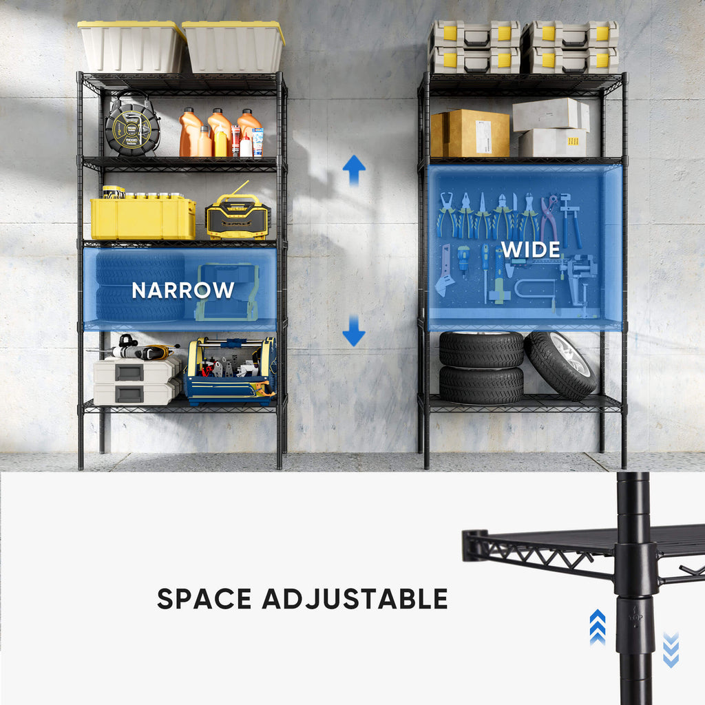Durable Metal Heavy Duty 4-Tier Adjustable Storage Shelf for Kitchen Pantry Garage