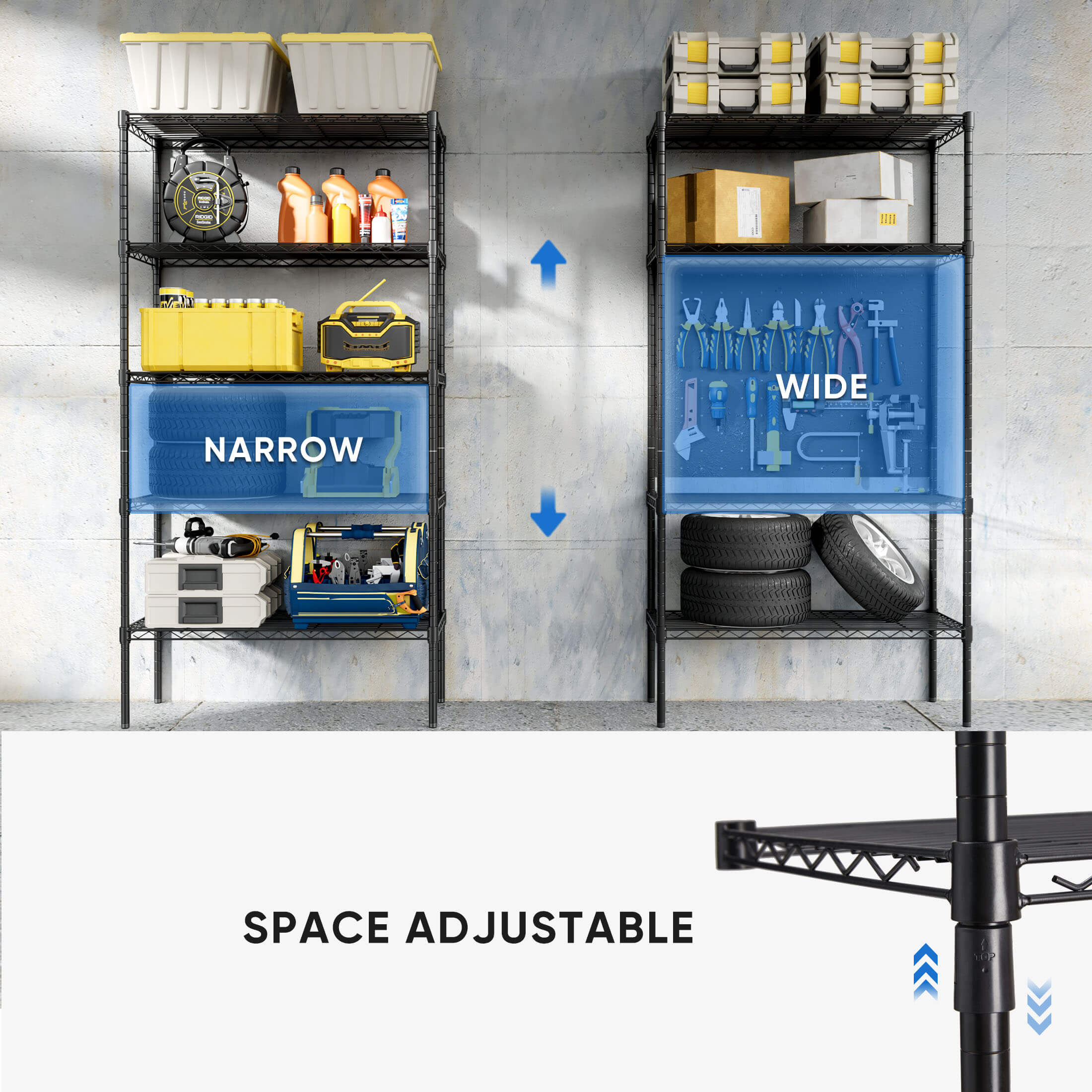 Durable Metal Heavy Duty 4-Tier Adjustable Storage Shelf for Kitchen Pantry Garage