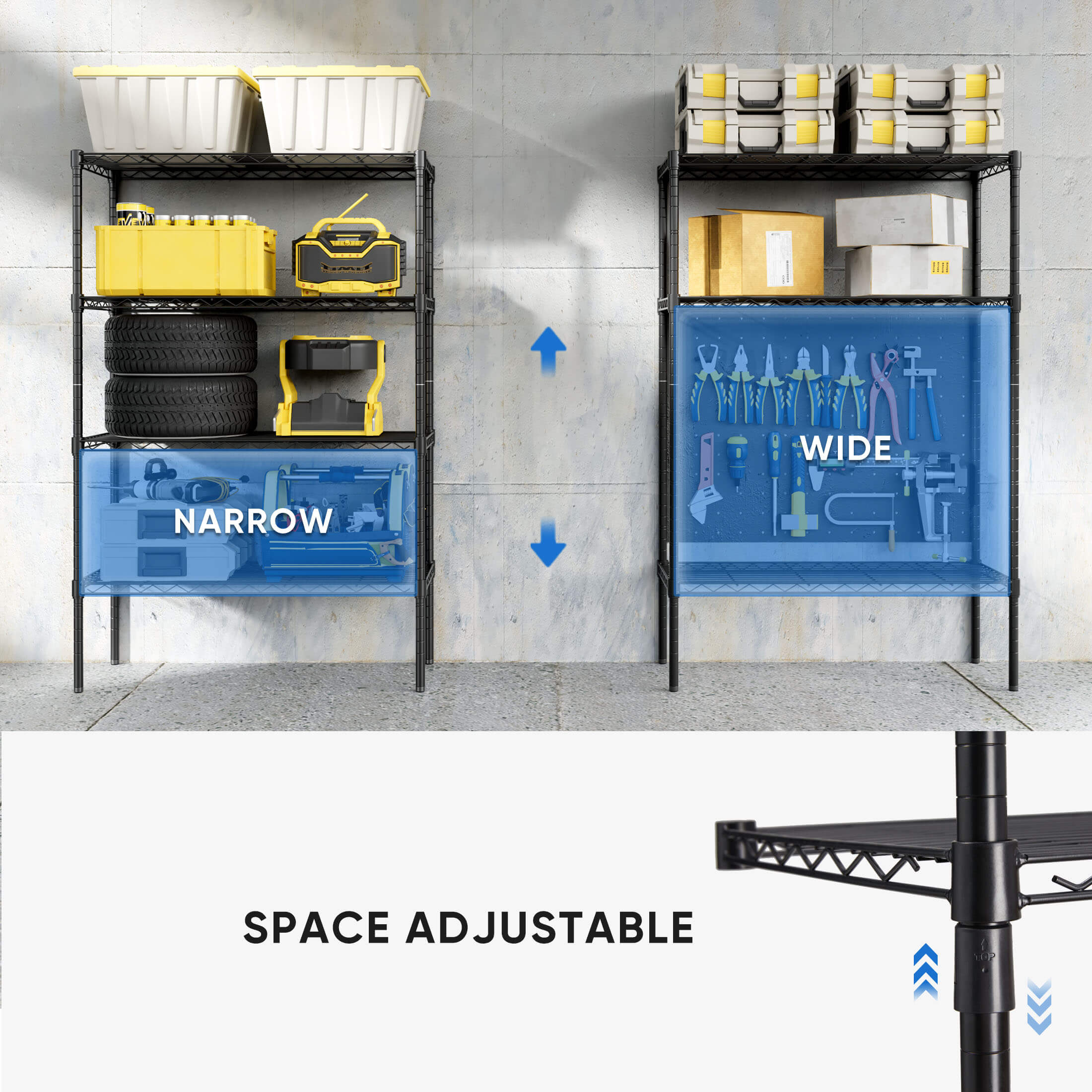 Durable Metal Heavy Duty 4-Tier Adjustable Storage Shelf for Kitchen Pantry Garage