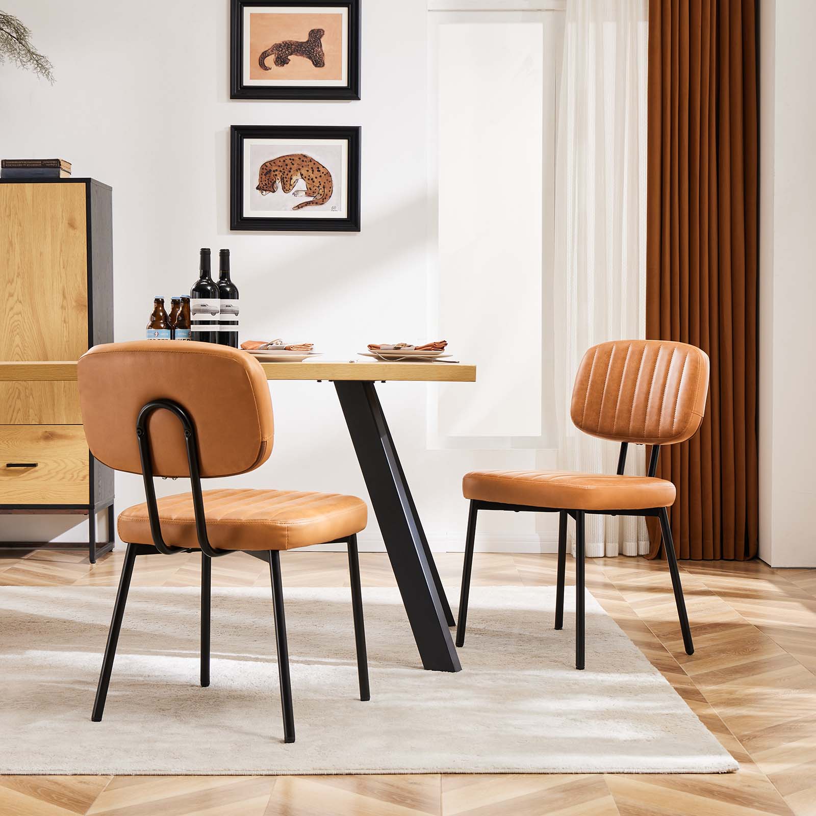 Modern Faux Leather Dining Room Chairs Set, Ergonomic Mid-Century Kitchen Accent Seating