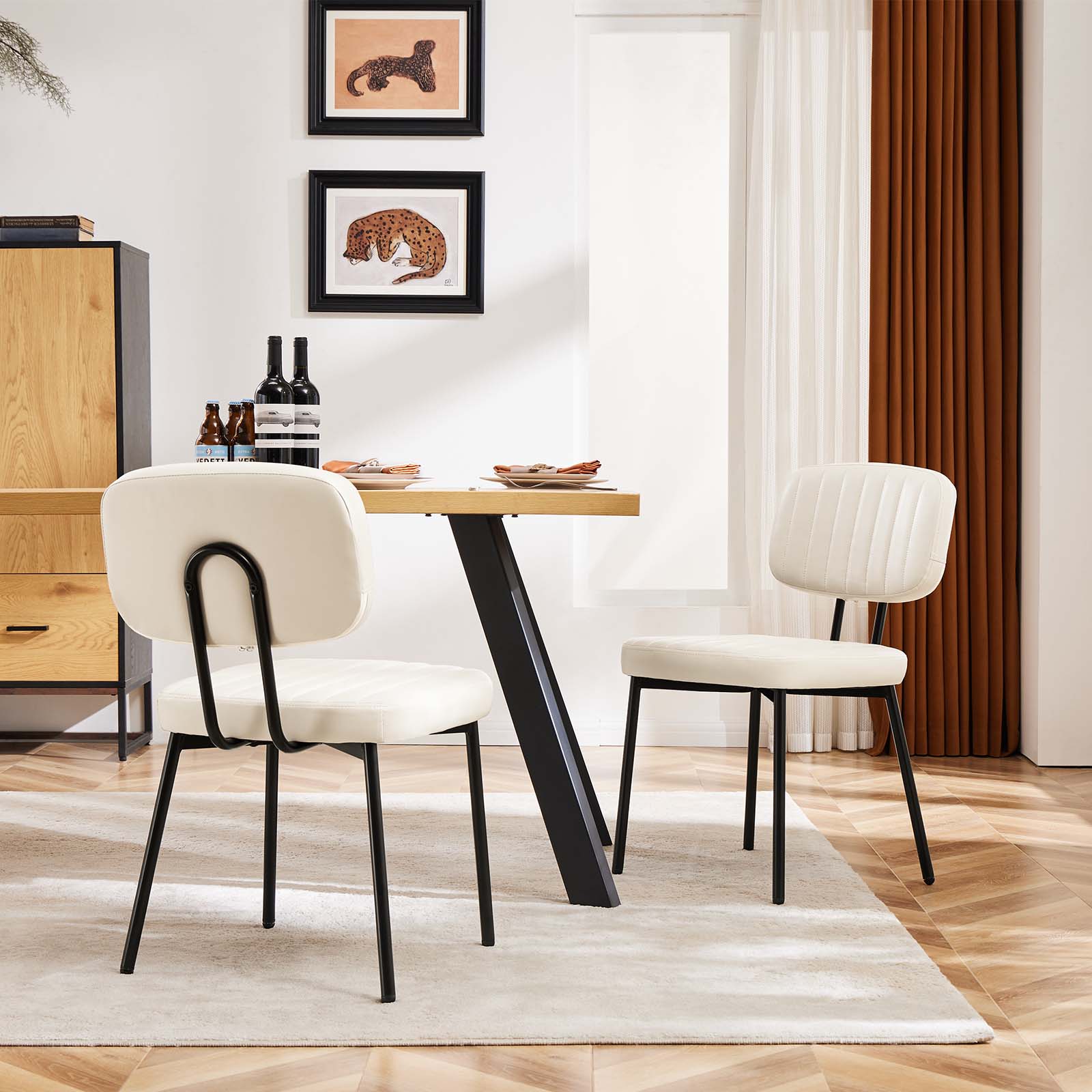Modern Faux Leather Dining Room Chairs Set, Ergonomic Mid-Century Kitchen Accent Seating
