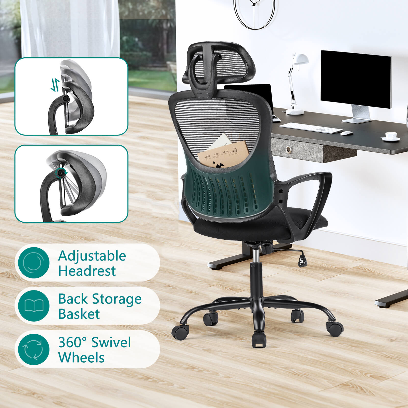 Ergonomic High-Back Office Chair with Adjustable Headrest, Lumbar Support, Thick Cushion