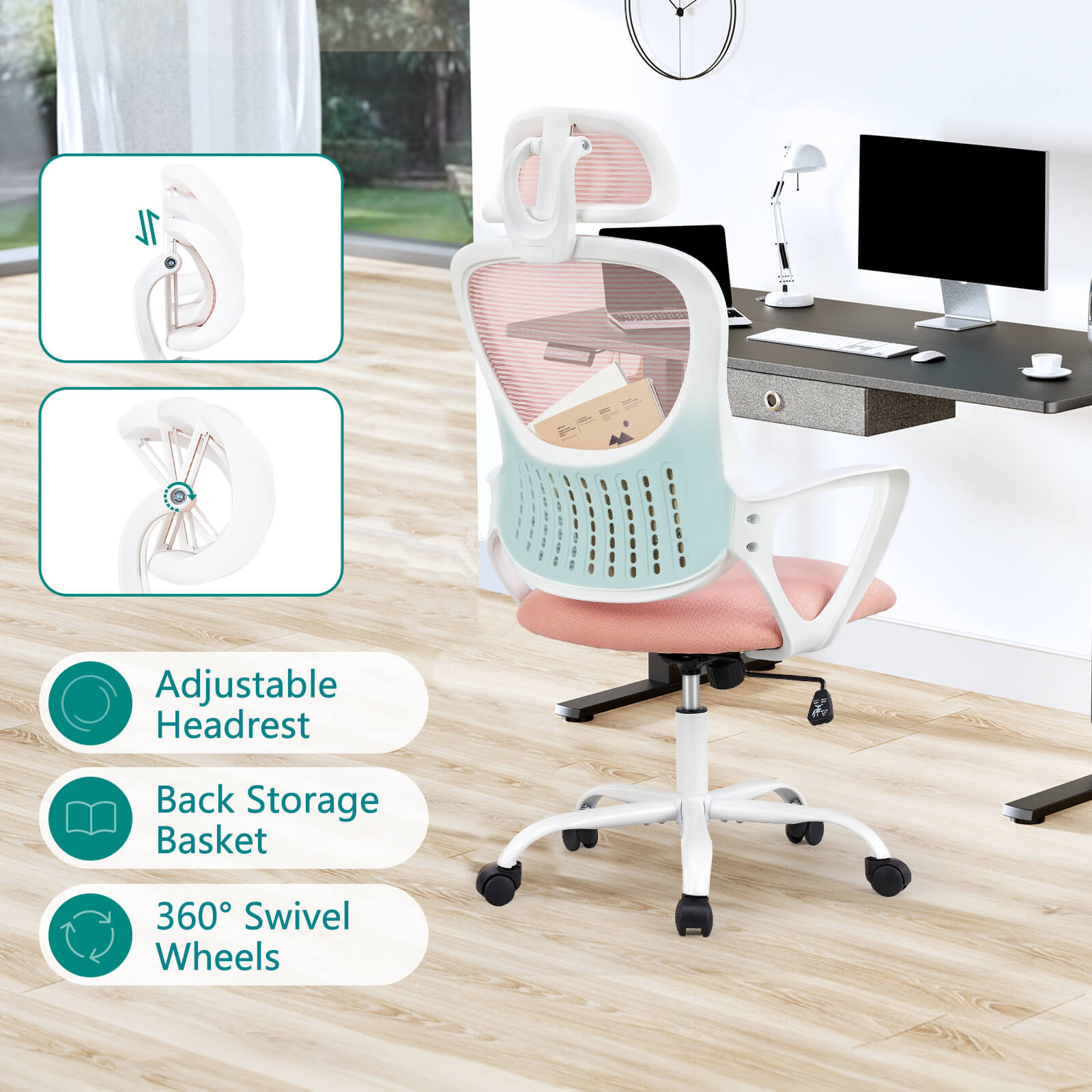 Ergonomic High-Back Office Chair with Adjustable Headrest, Lumbar Support, Thick Cushion