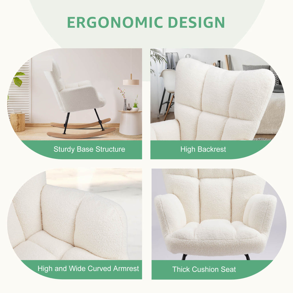 Comfortable Ergonomic Upholstered Rocking Chair for Nursery, Living Room, Baby Feeding