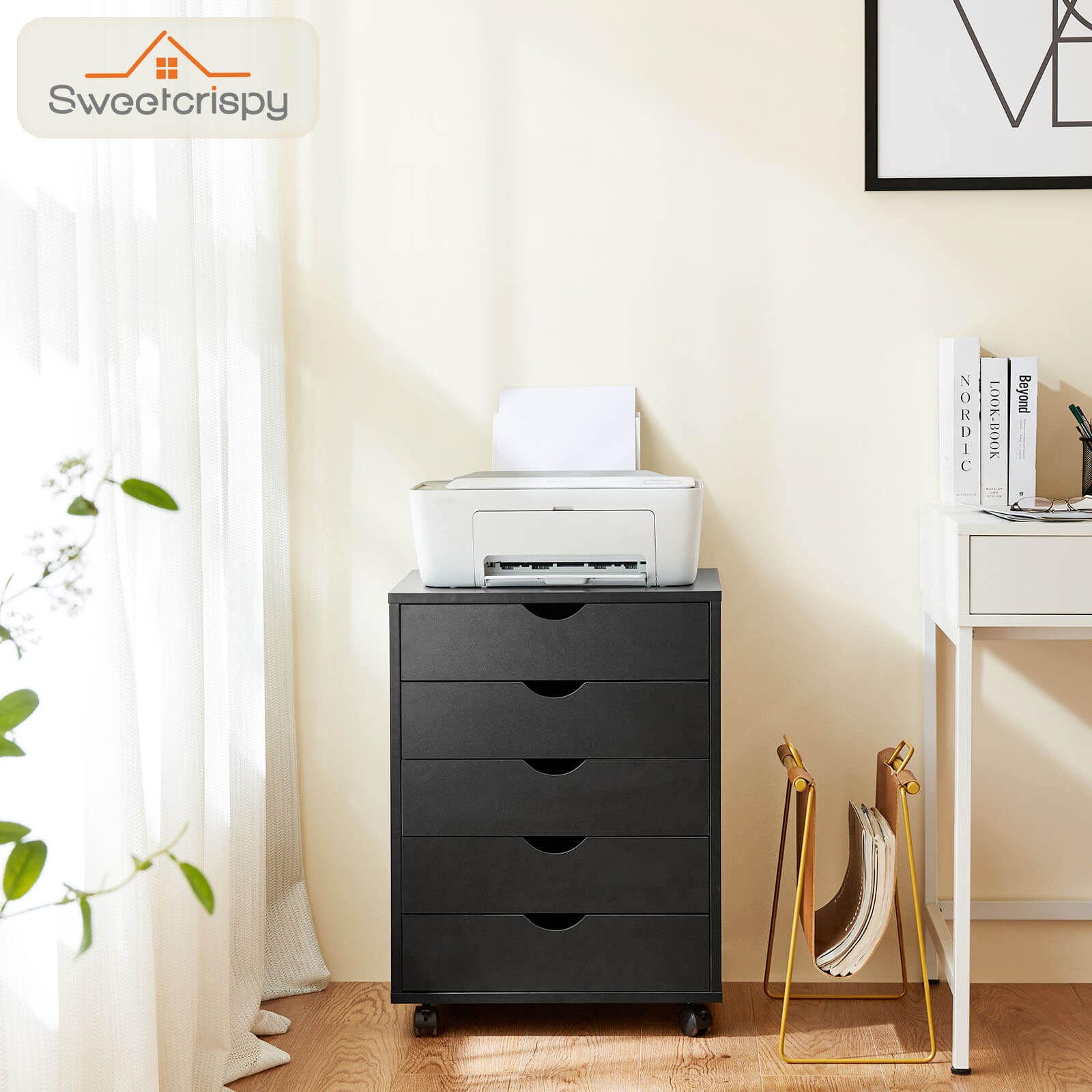 Versatile 5-Drawer Chest with Wheels for Office and Living Room
