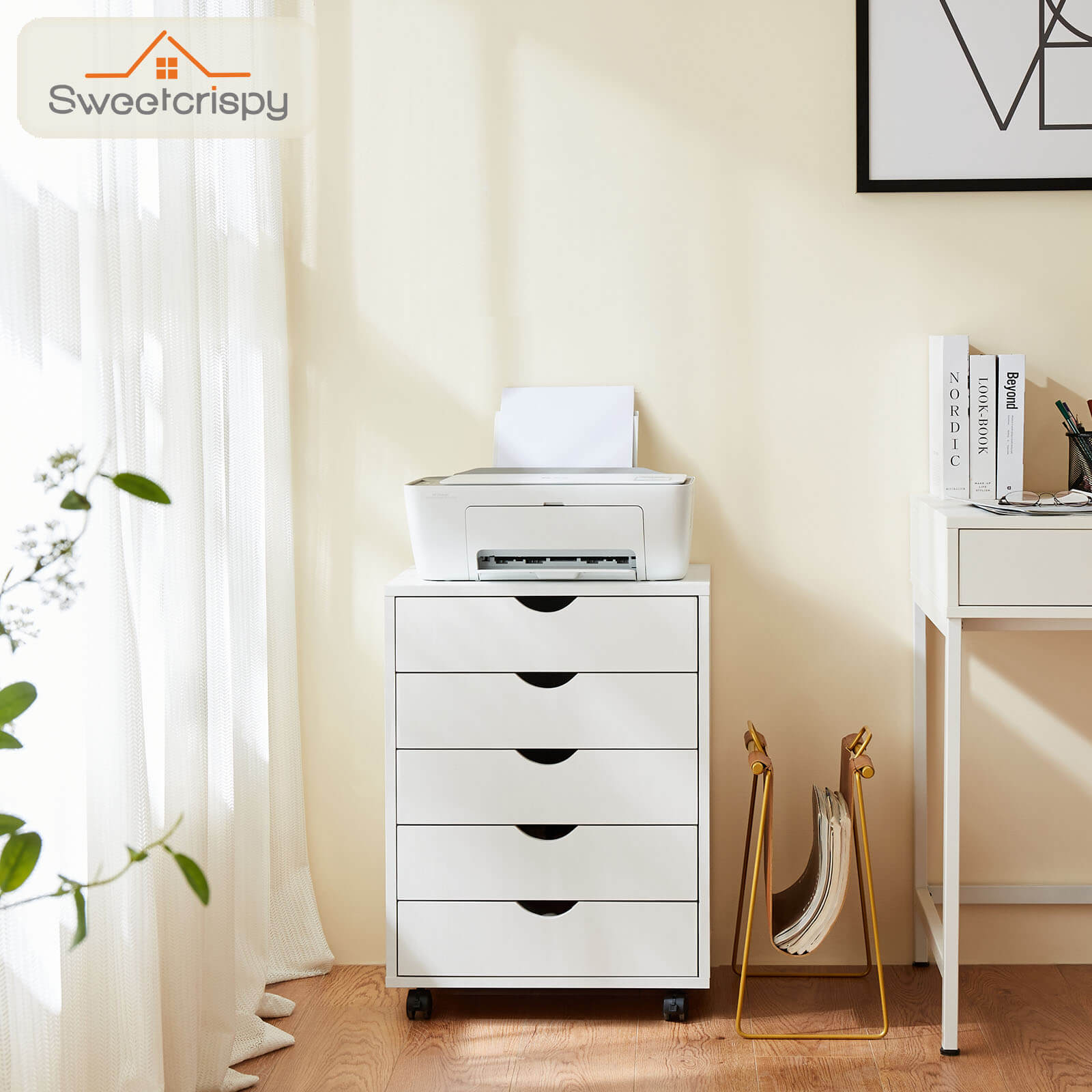 Versatile 5-Drawer Chest with Wheels for Office and Living Room